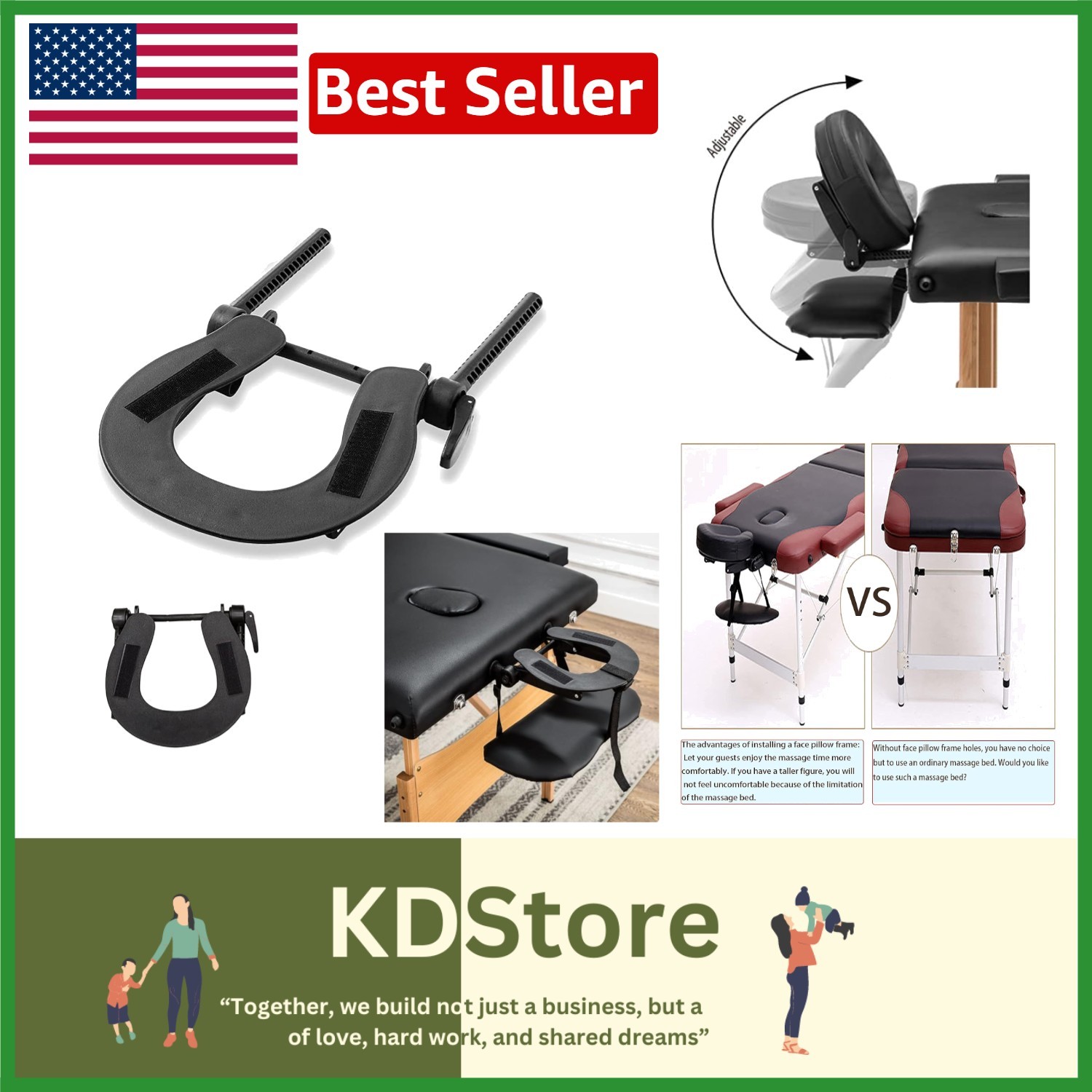 Lightweight and Adjustable Black Face Cradle for Massage Therapy - Easy Install