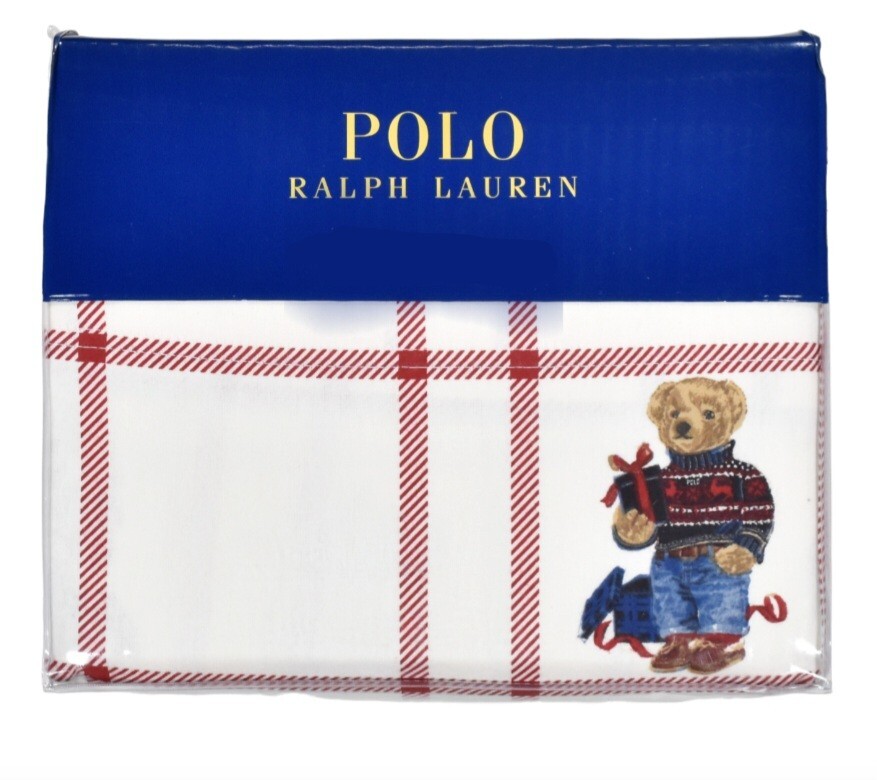 Brand New Polo Ralph Lauren BOY Teddy Bear HOLIDAY FLANNEL 3 PC twin Sheet Set