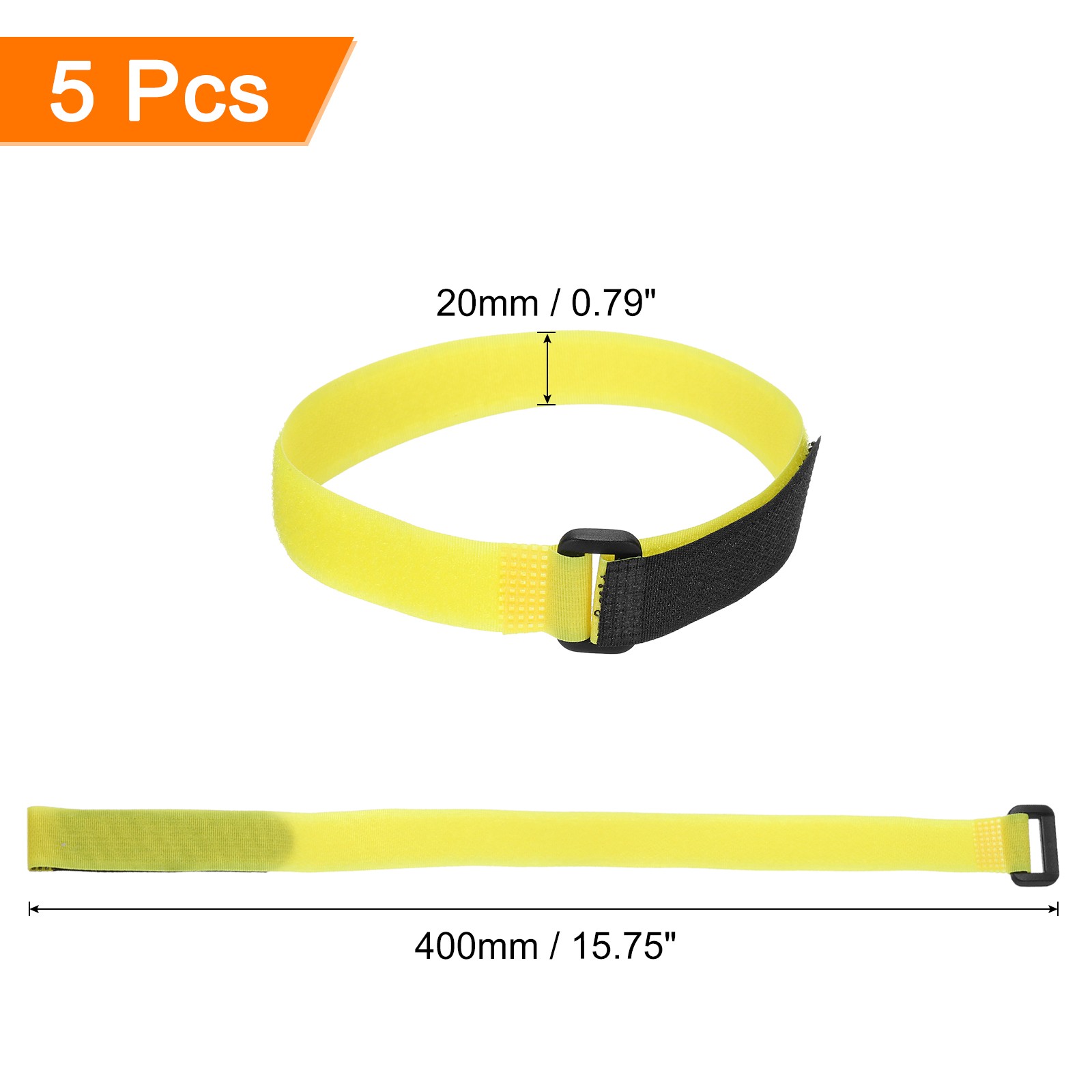 5Pcs Battery Tie Down Straps,0.8x16" Yellow Nylon Hold Down Hook Loop Strap