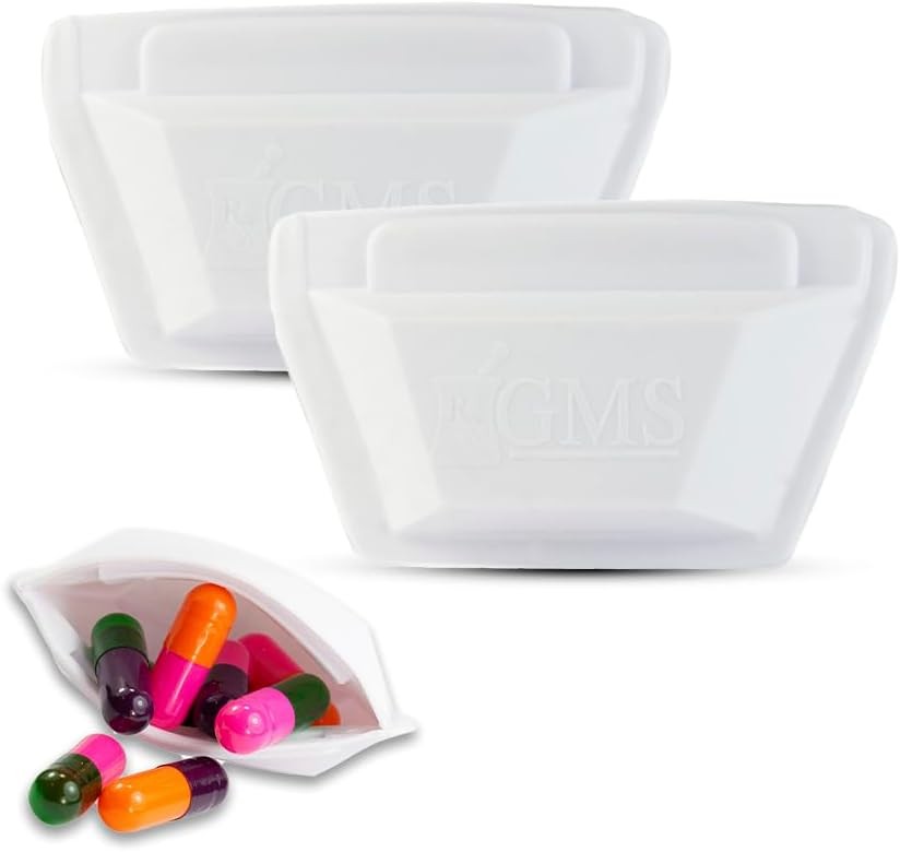 GMS Squeezable Pocket Pill Case - Small, Lightweight Pack of 2, White