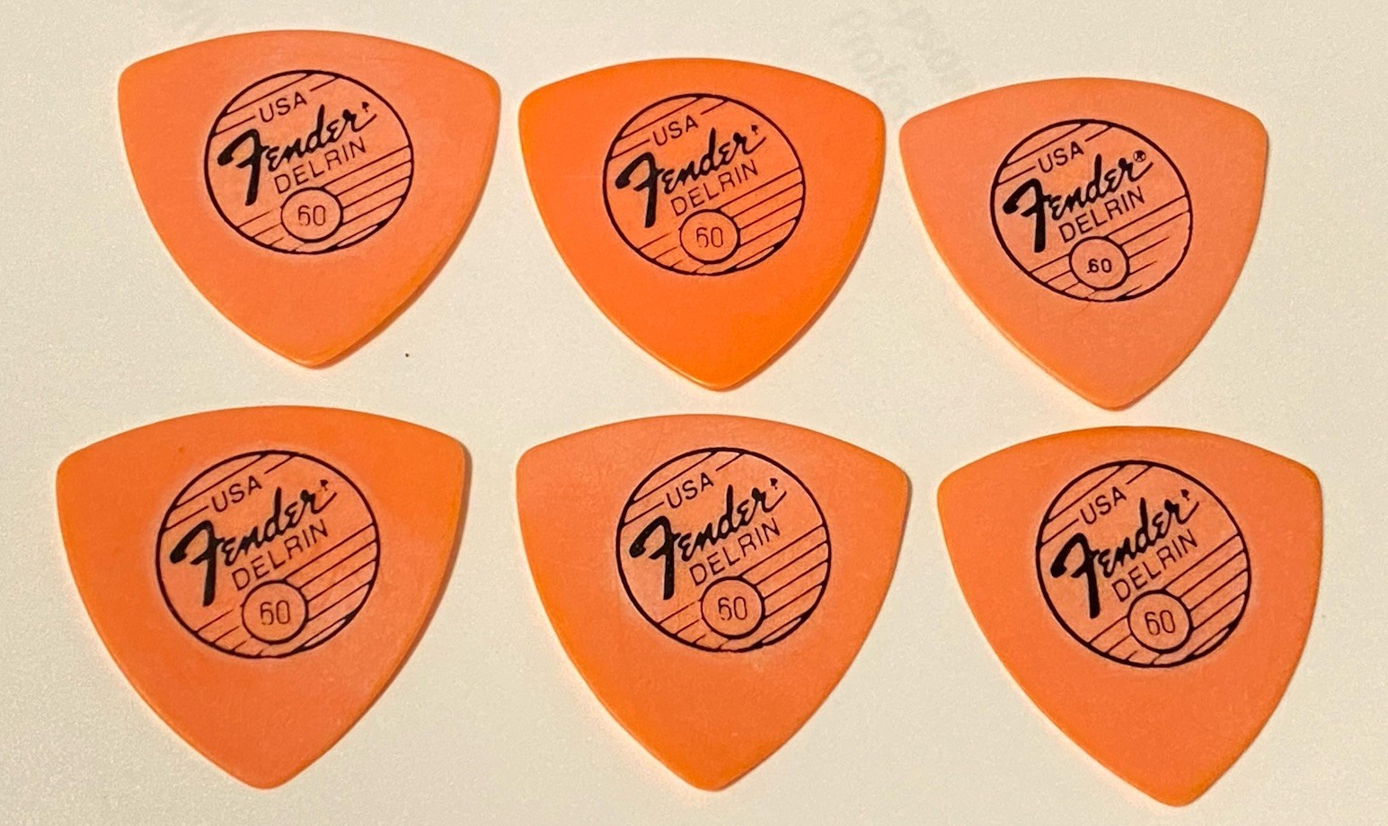 Vintage Fender 1980’s -Orange 346 Delrin Picks-Lot of 6 NOS- .60 Gauge