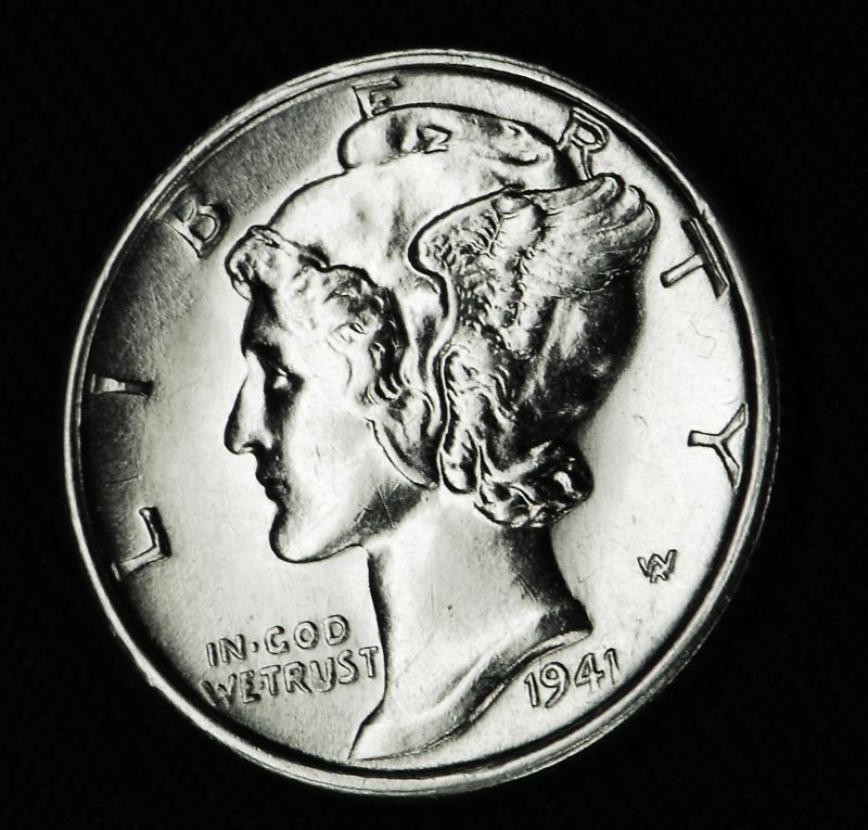 1941-s Mercury Dime.  95%  Full Horizontal  Separated Bands. BU (Inventory A)