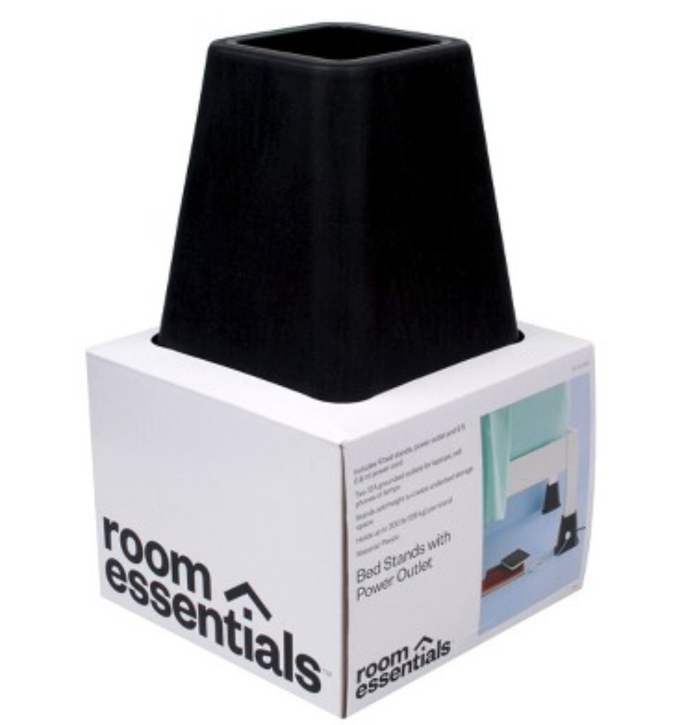 4 PACK Room Essentials Bed Stands Power Outlet 2 Grounded Black Furniture Riser