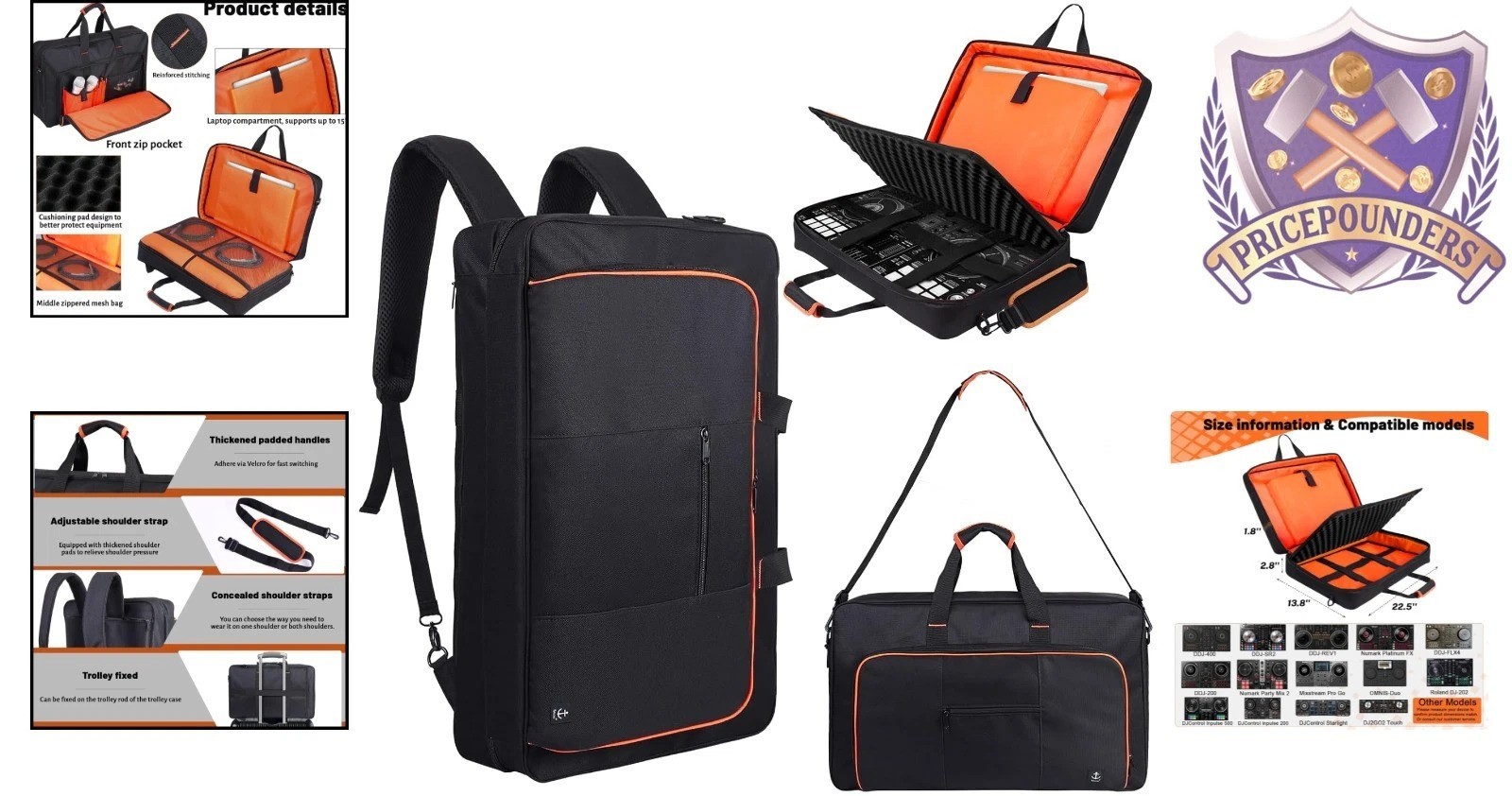 DJ Controller Case Nylon Padded Shoulder Bag for DJ Mixer Laptop Storage
