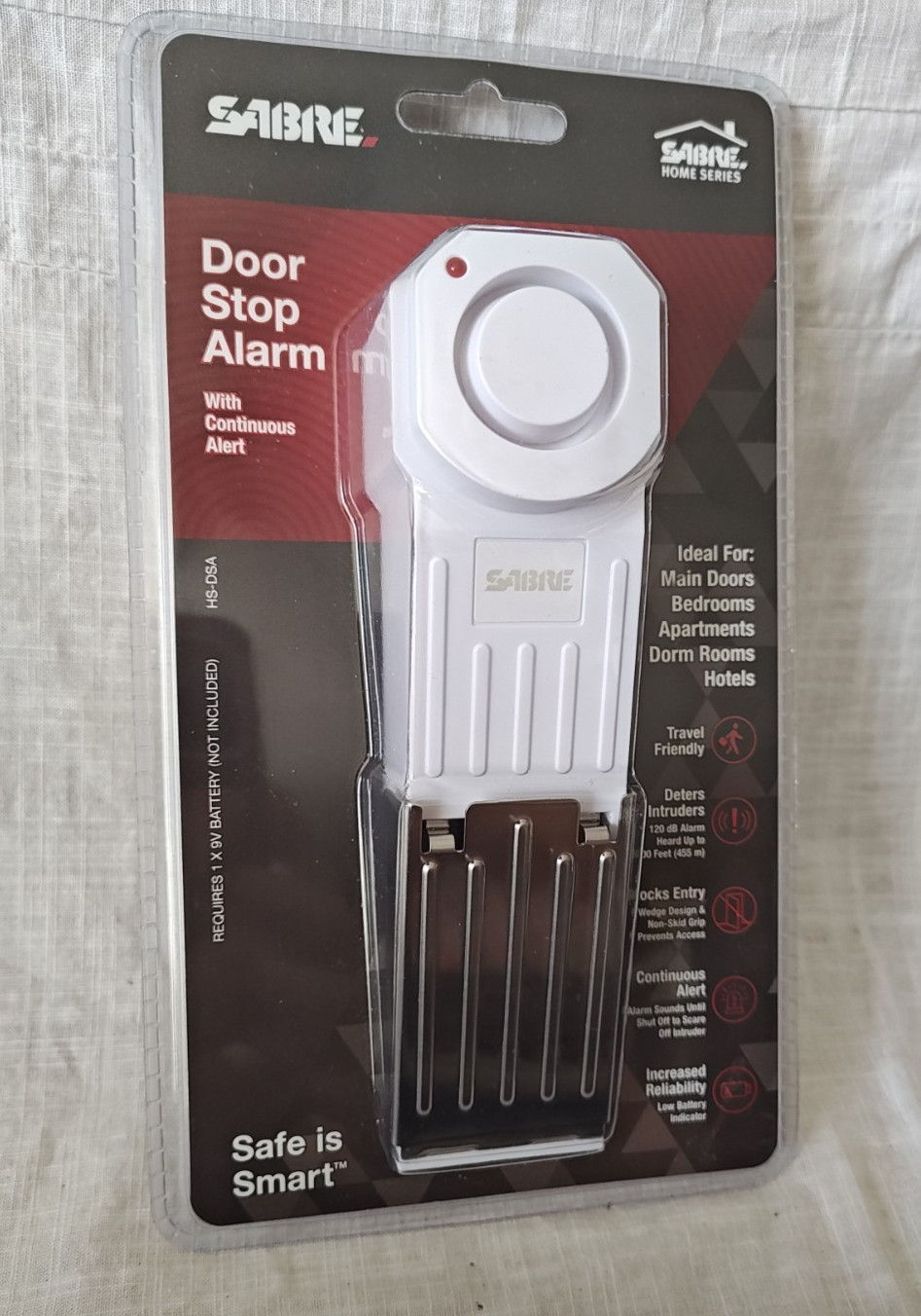 SABRE Wedge Door Stop Security Alarm W/120 dB Siren-HS-DSA Home Travel Security
