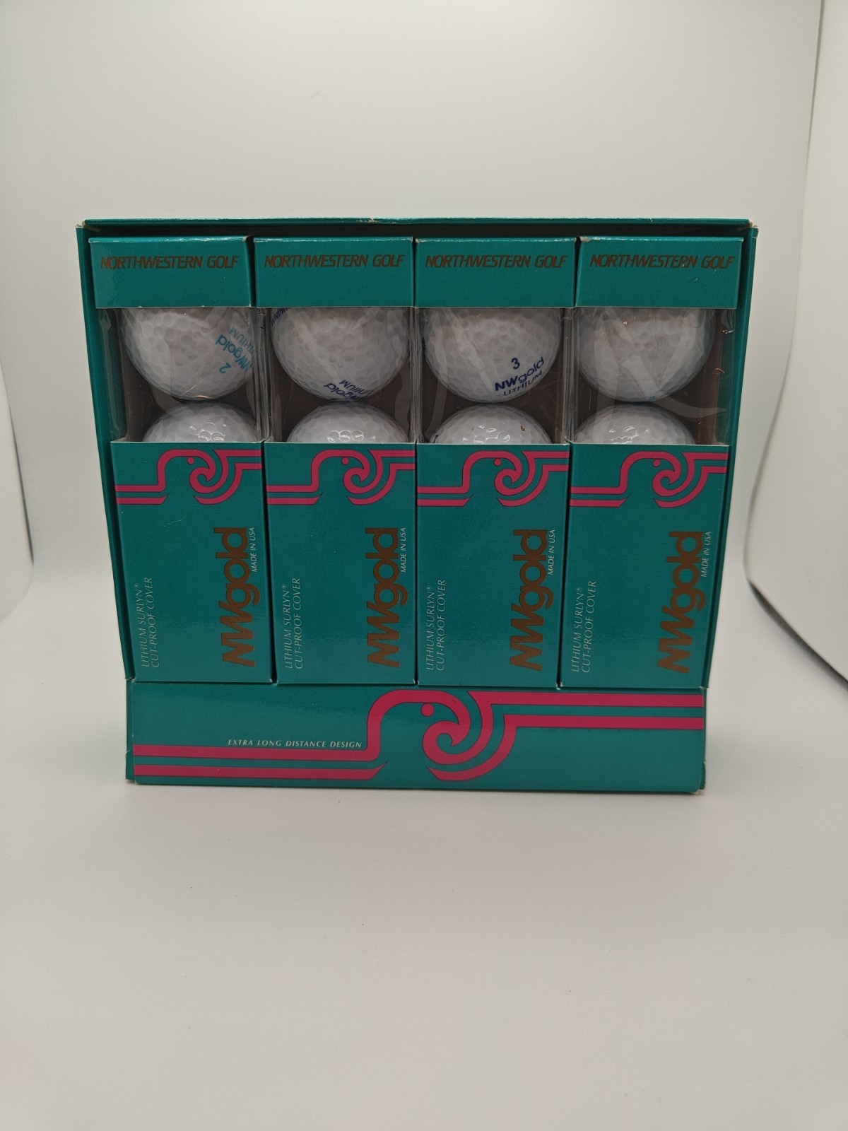 NORTHWESTERN GOLF box-set 12 white color balls NWT extra distance design 1980s