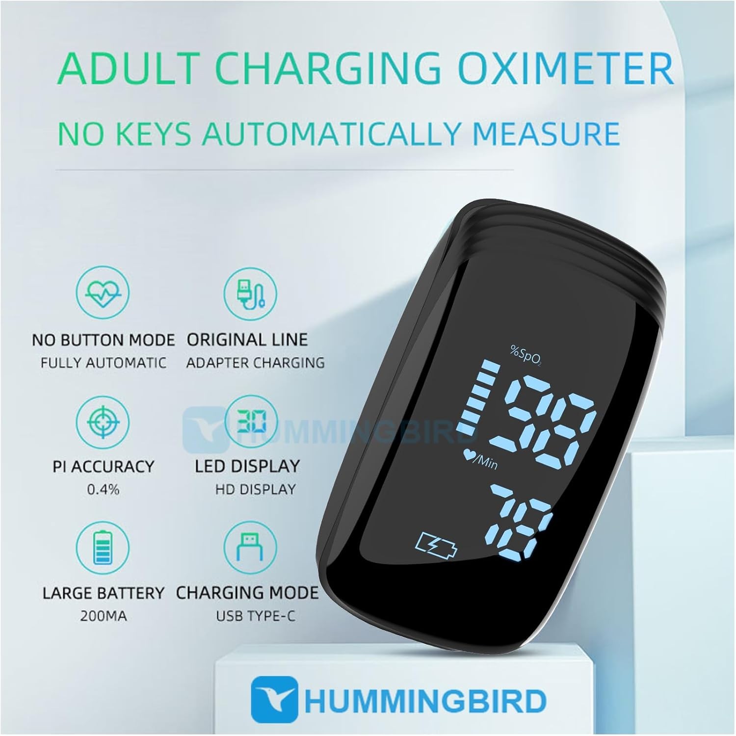 Pulse Oximeter Fingertip, Rechargeable, Oxygen Meter Black