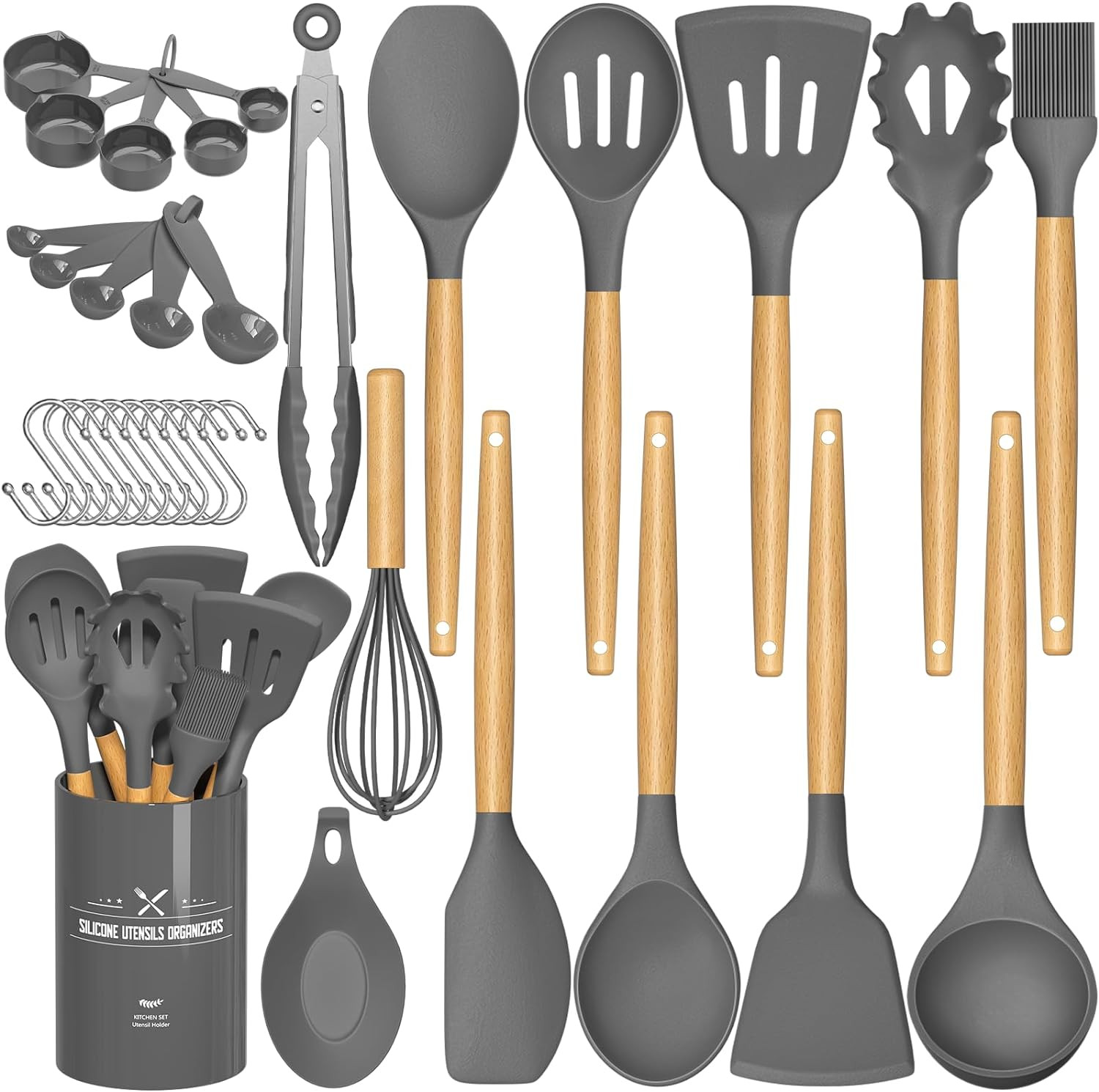 Kitchen Cooking Utensils Set, 33 Pcs Non-Stick Silicone Spatula Set with Holder,