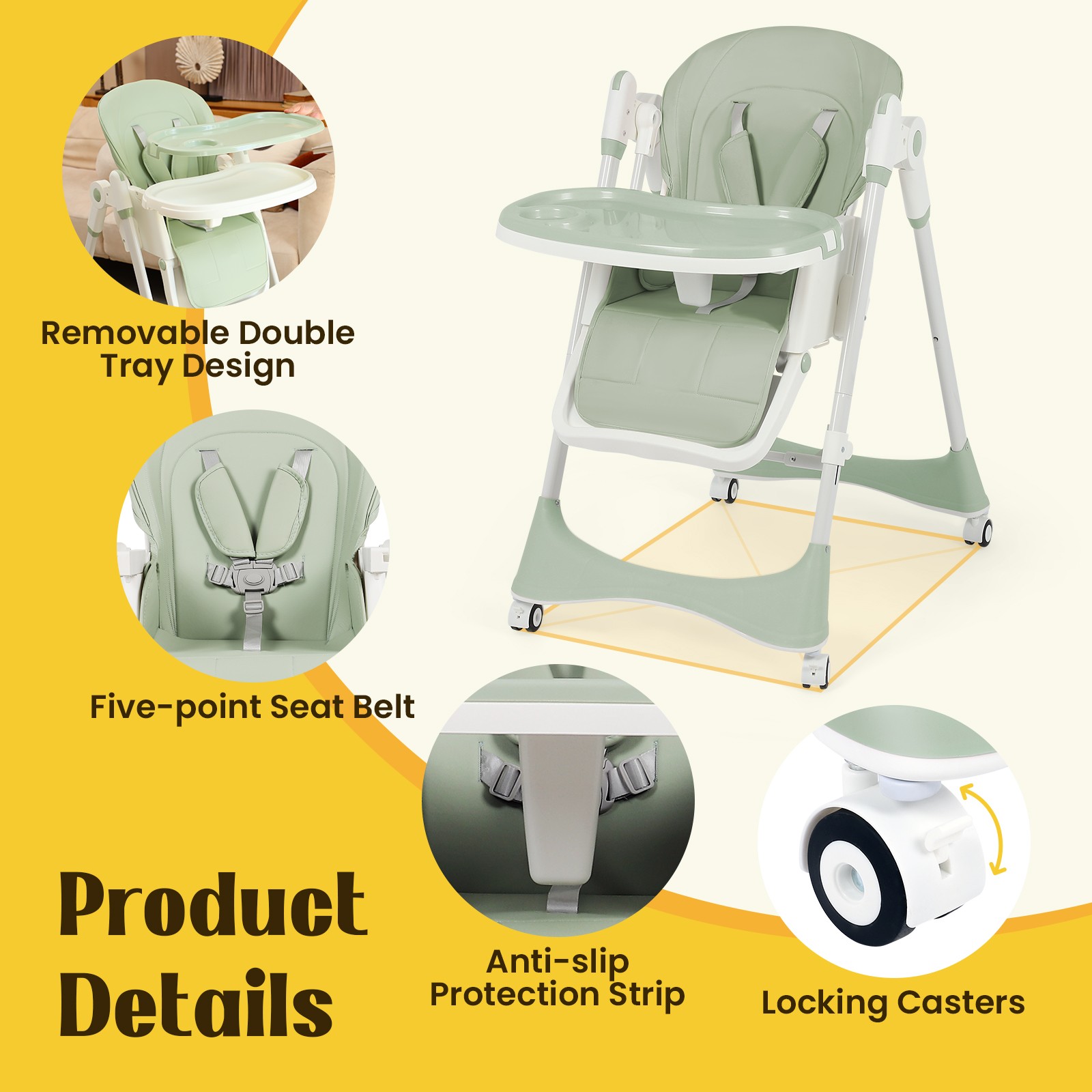 Baby High Chair | 6-in-1 Rocking Toddler Chair & Travel High Chair for Toddlers