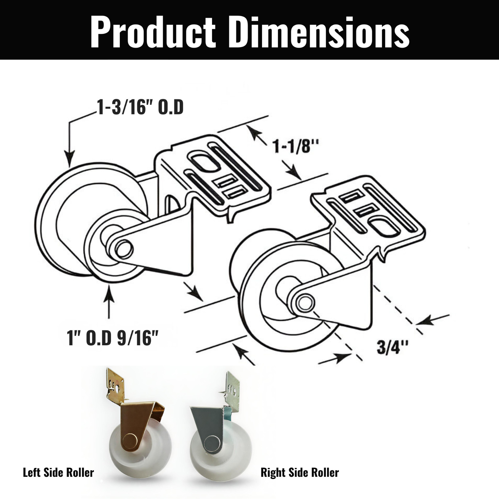 KC Hardware Nylon Drawer Guide Roller, Kitchen Drawer, Nylon Wheels- Pack 4