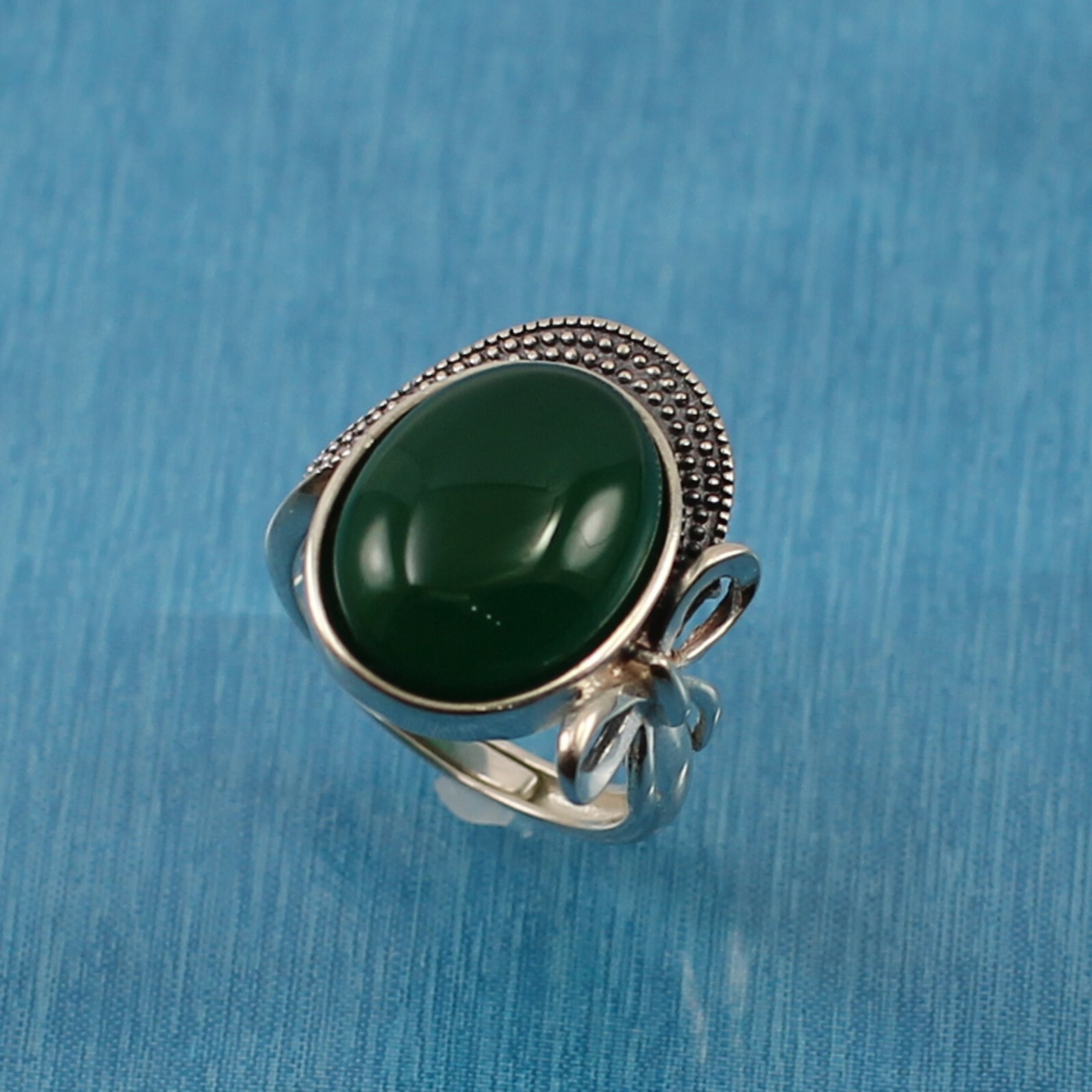 Green Agate Sterling Silver Hand Crafted Solitaire Ring (12x15mm)