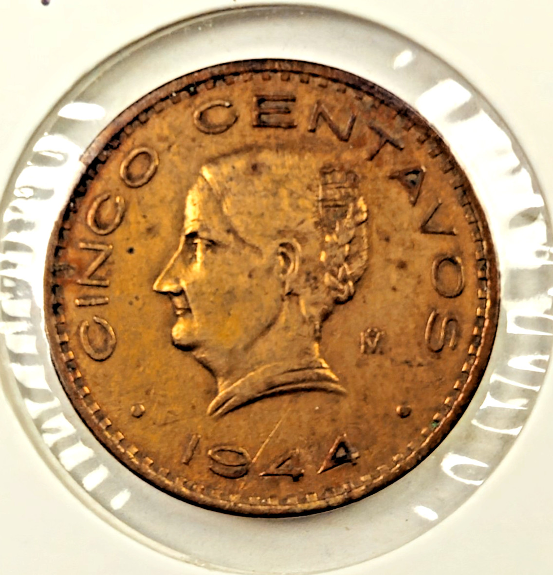 1944 Mexico Cinco (5) Centavos RB Brass Coin VF/XF
