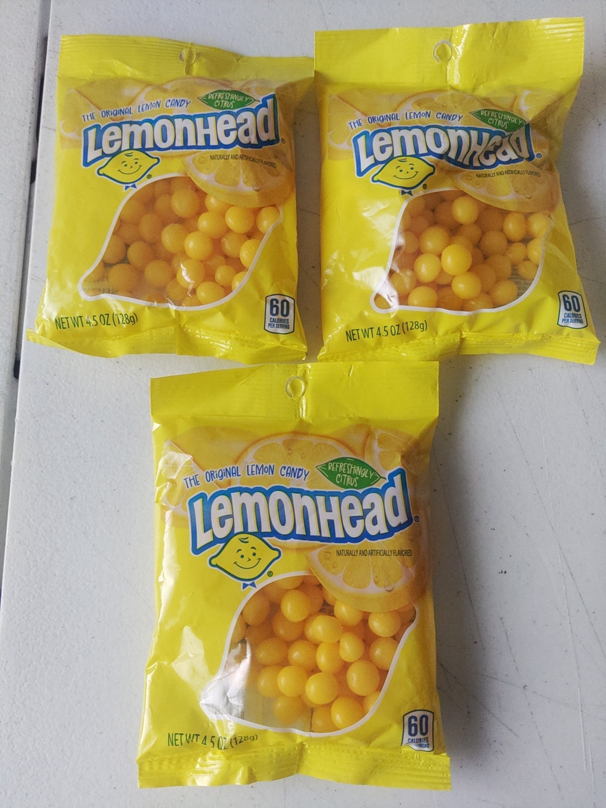 Lemonhead Hard Lemon Candy, Refreshingly Citrus, Resealable Bag, 3 Pack