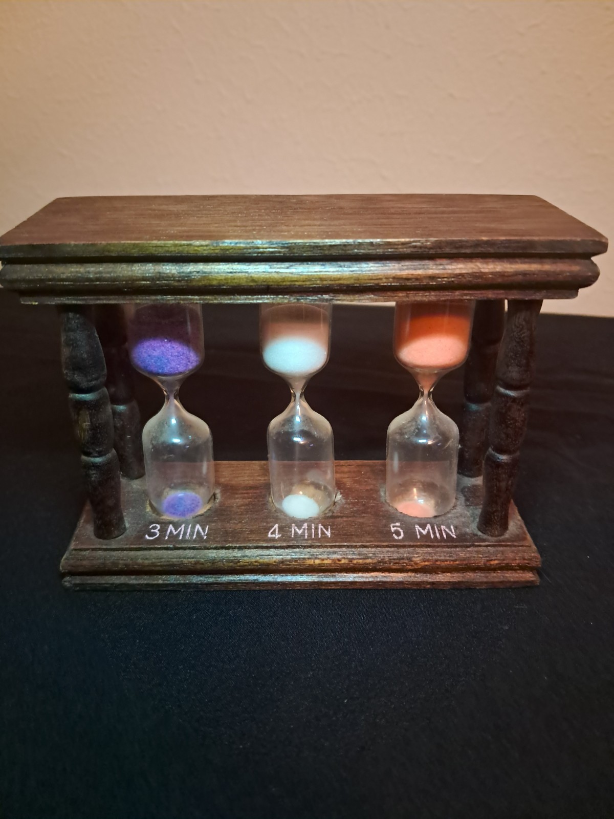 Vintage Wood Triple Hourglass Sand Timer 3 4 5 Minute Wooden Rustic Kitchen