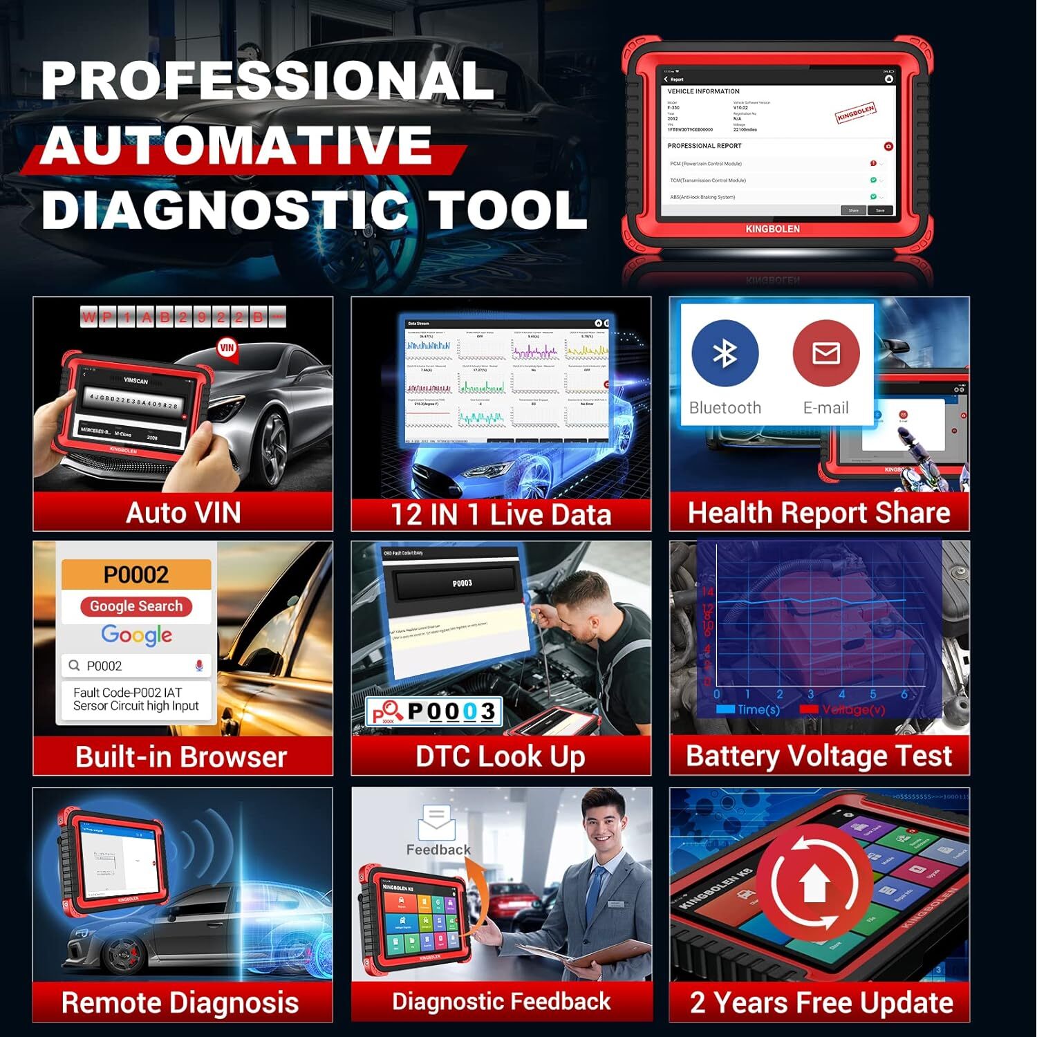 KINGBOLEN K8 Auto Bidirectional Full System Diagnostic Scanner Tool ECU Coding