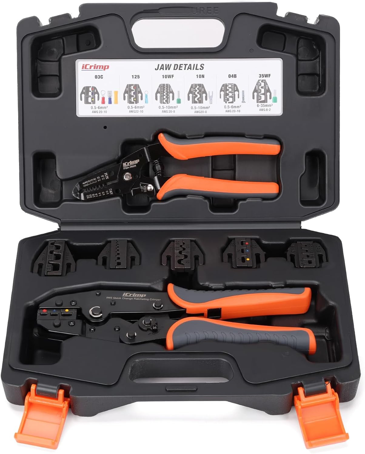 iCrimp Ratcheting Crimping Tool Set 8 PCS - Quick Exchange Jaw for Heat Shrink,