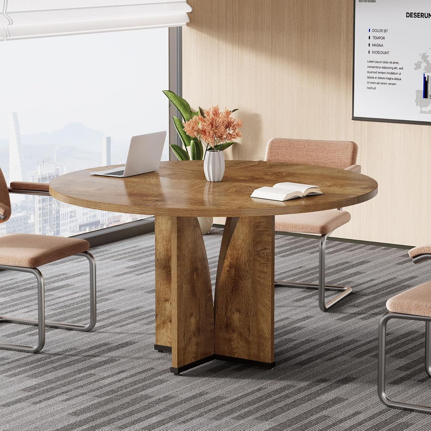 39" Round Conference Table for 4, Modern Round Meeting Table with Sturdy Base