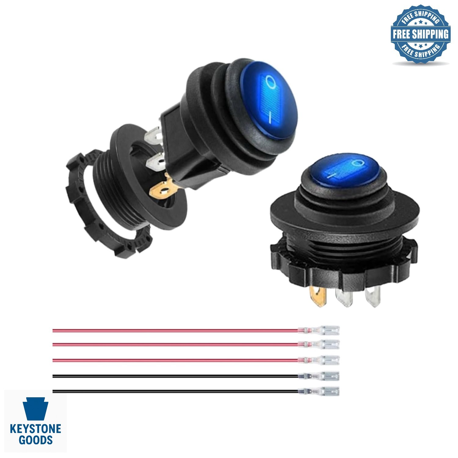 2-Pack Waterproof 12V Blue LED Rocker Toggle Switch for Marine & Automotive