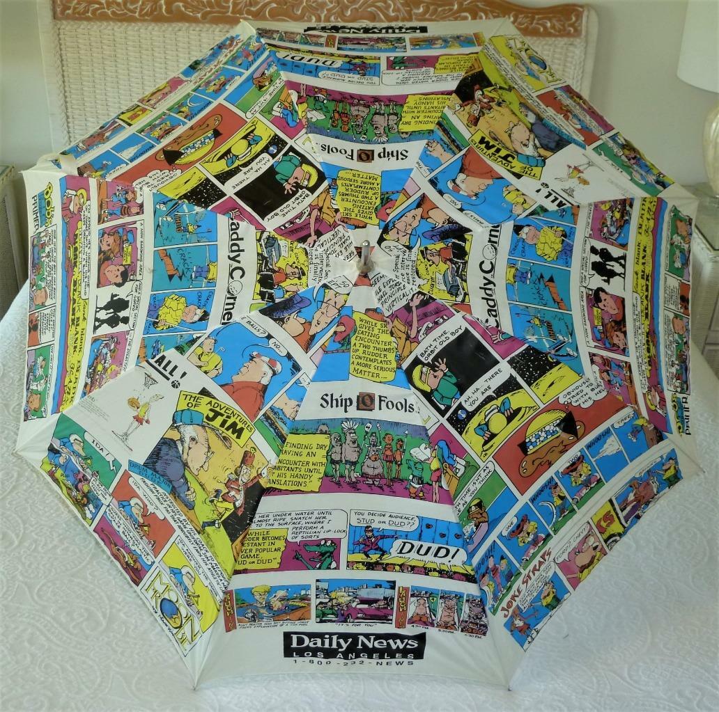 Vtg 90s LA Daily Mail M. Warner Comic Strip Newspaper Promotional Umbrella EUC