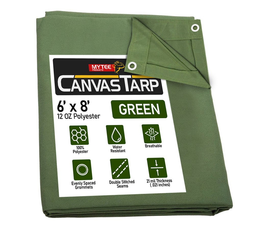 6' x 8' Green Canvas Tarp 12oz Heavy Duty Water Resistant