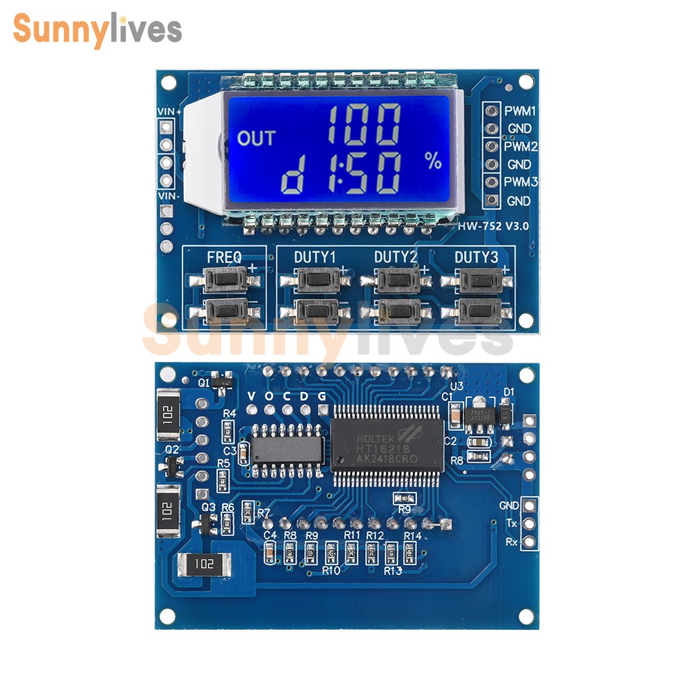3-Channel Signal Generator PWM Pulse Wave Frequency Duty Cycle Adjustable Module