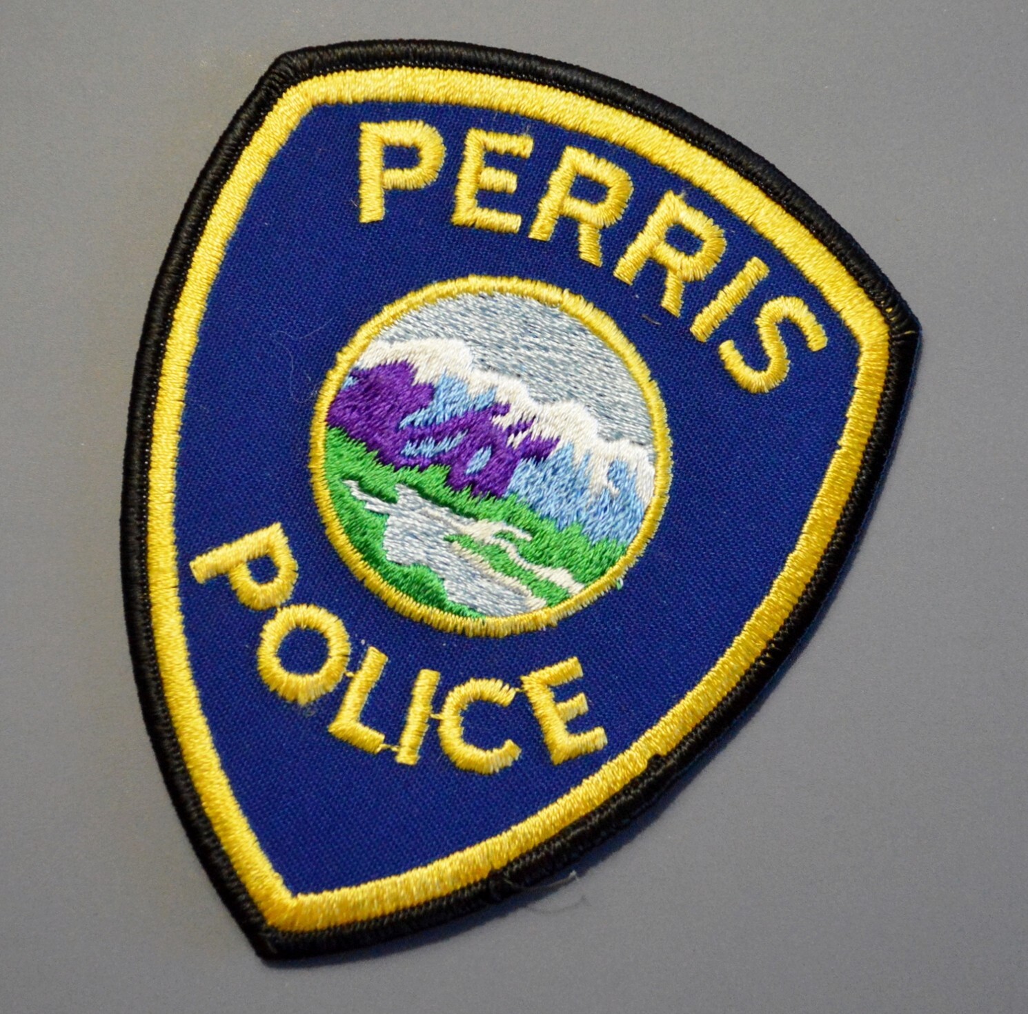 Perris California Police #4 o/s CHP Shape Patch ++ Mint Riverside County CA