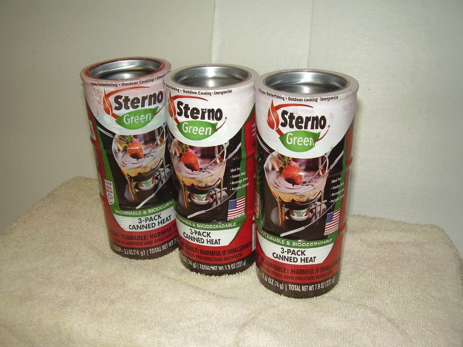 9 cans Sterno Green 45 Minute burn time  Canned Heat,  2.6 oz.  FREE SHIPPING