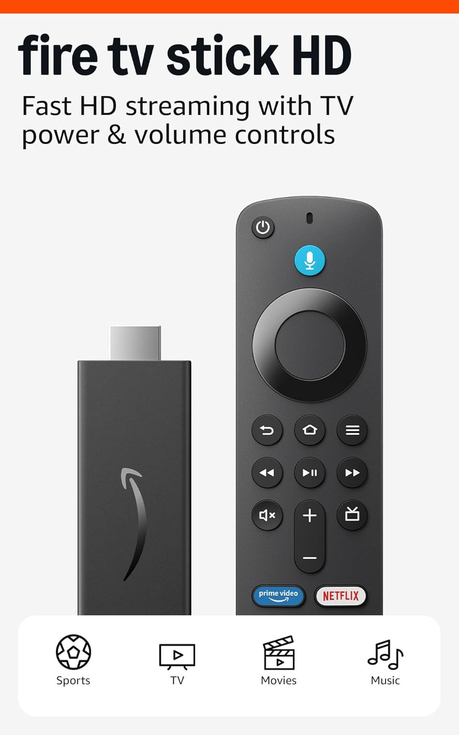 Fire TV Stick HD (newest model), free and live TV, Alexa Voice Remote, smart hom
