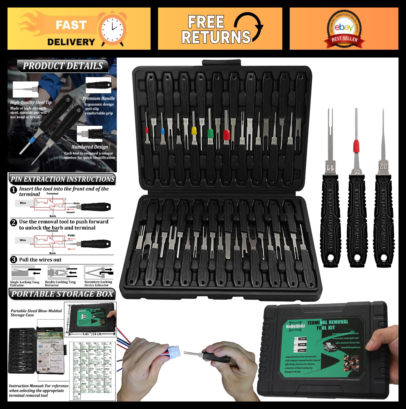 41pcs Terminal Removal Tool Kit - Electrical Pin Depinning Tools with Case
