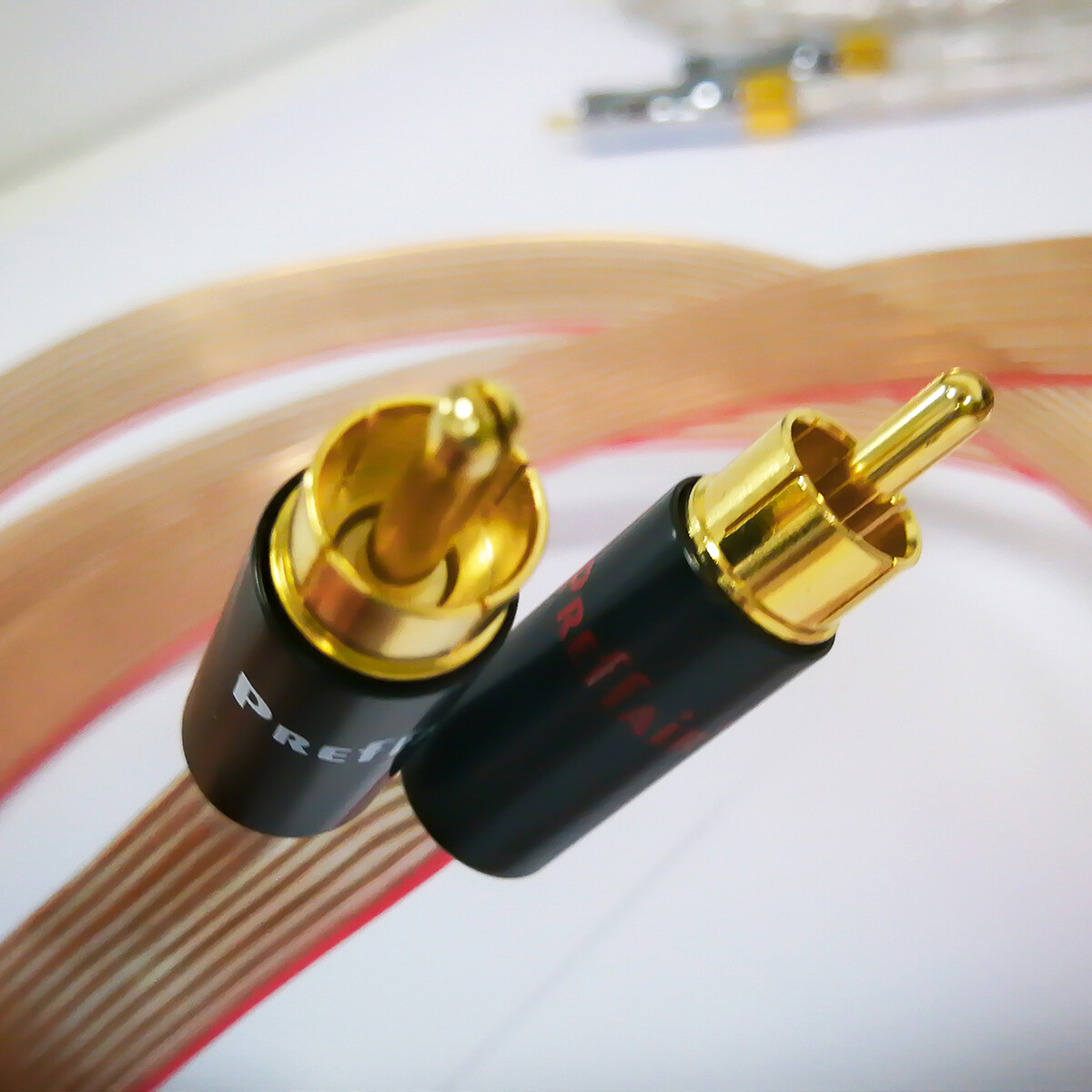 1 Pair 8N OCC Copper Flat Ribbon RCA Cable Signal Cord with Gold Plated Plug