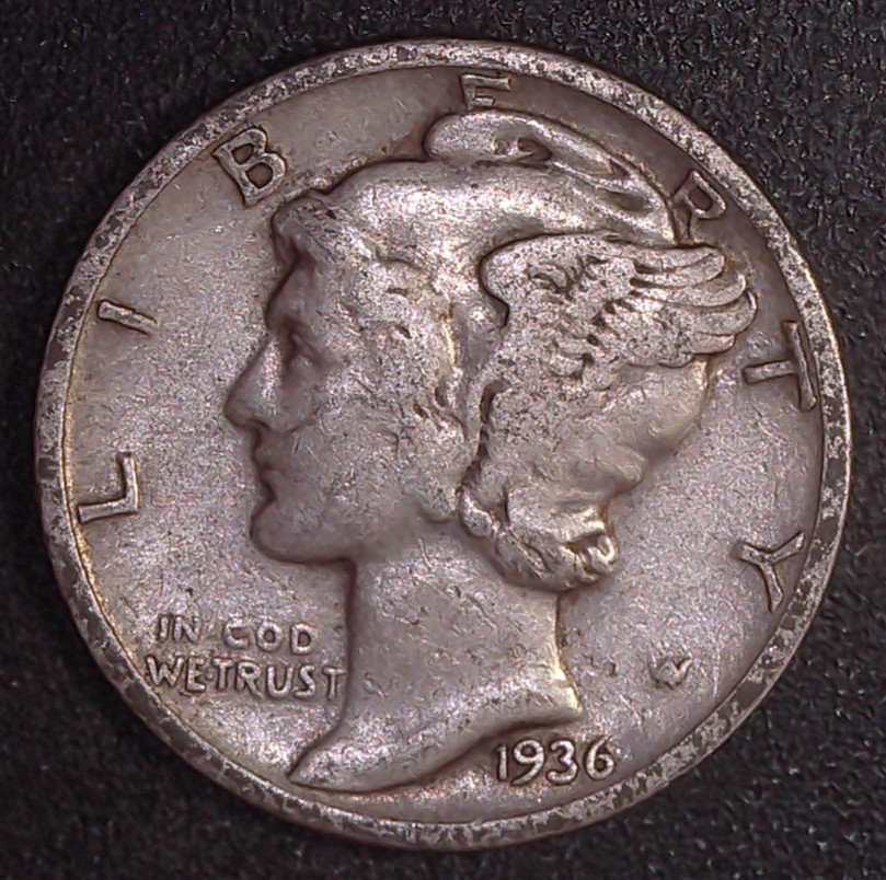 1936-P Mercury Winged Liberty .10c Dime 90% SILVER Philadelphia Mint