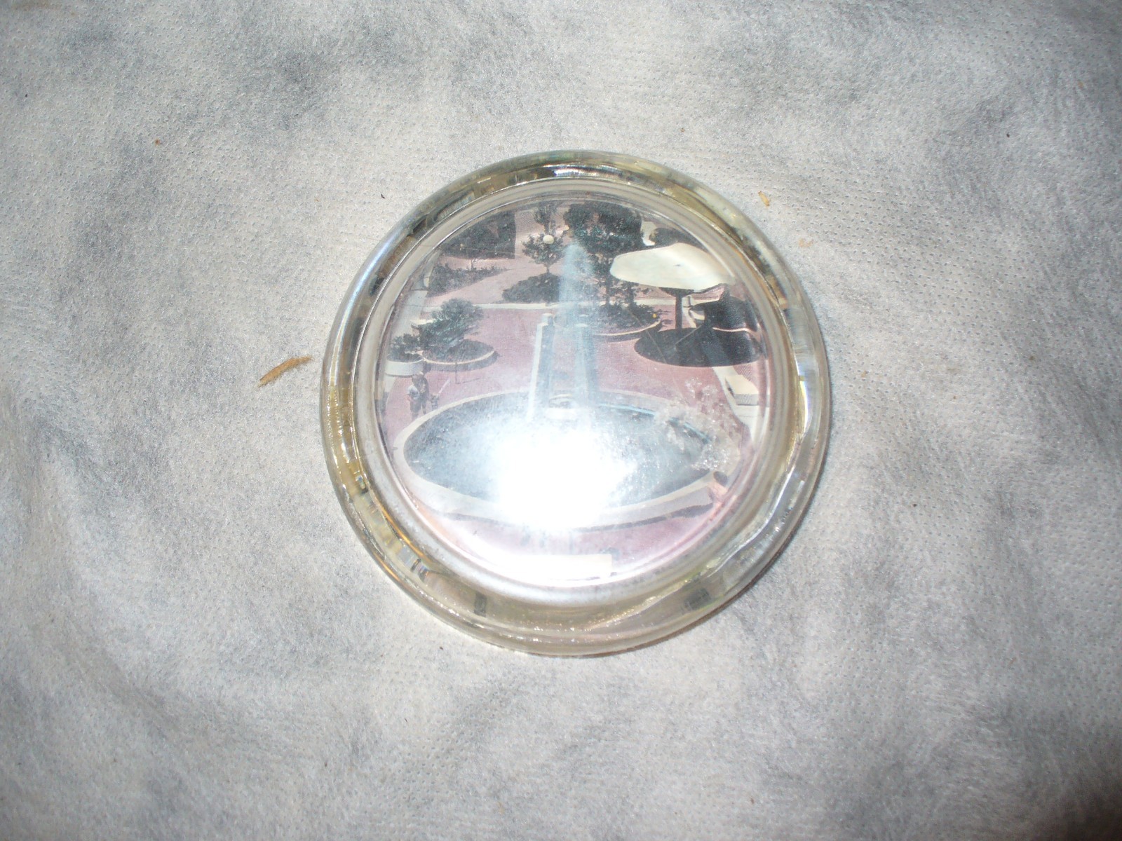 Clear Plexiglass Plastic Globe with Unknown Scene Velvet Underneath 3.5" diamete