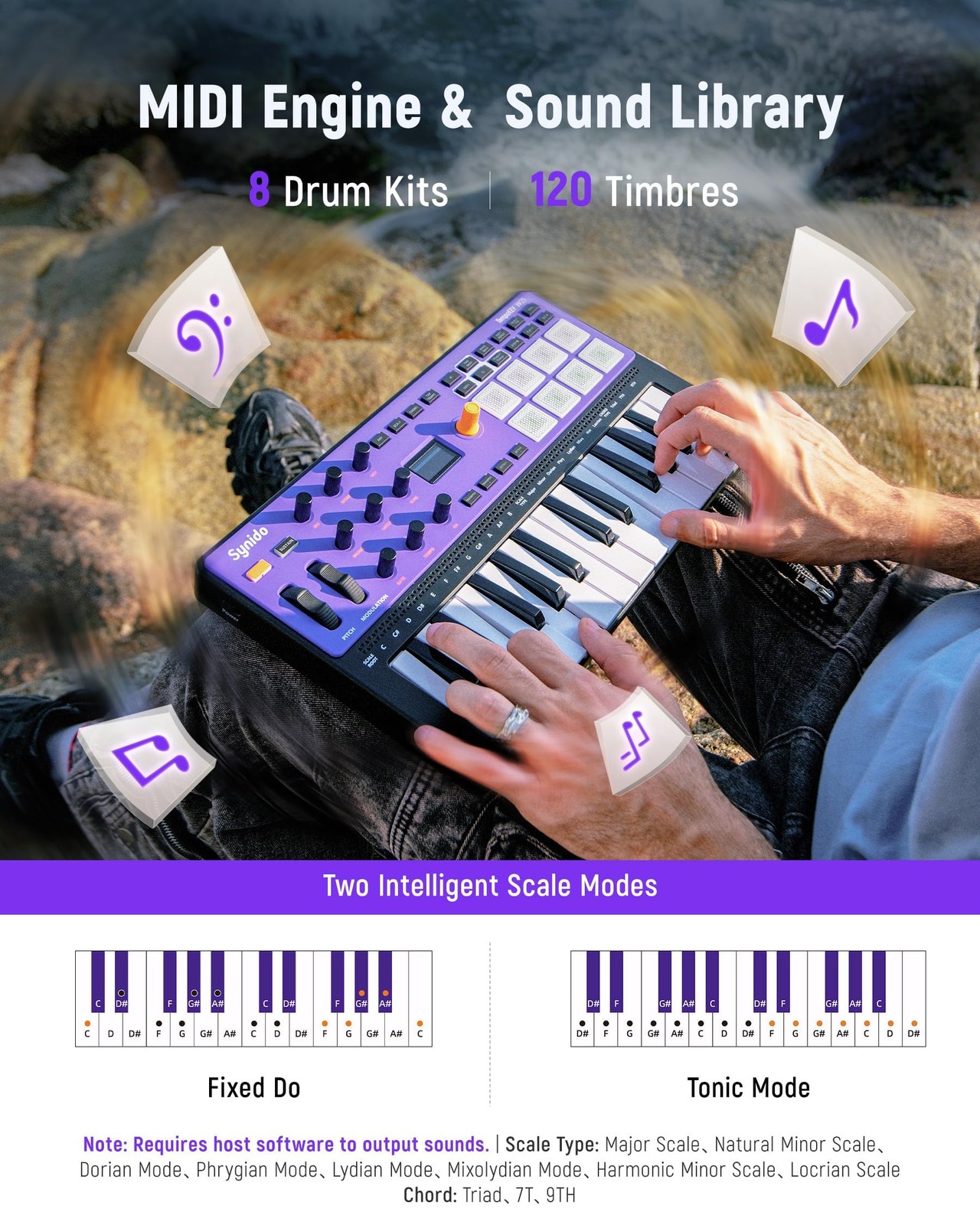 USB C MIDI Controller Keyboard 25 Keys Wireless Rechargeable | OLED Screen,