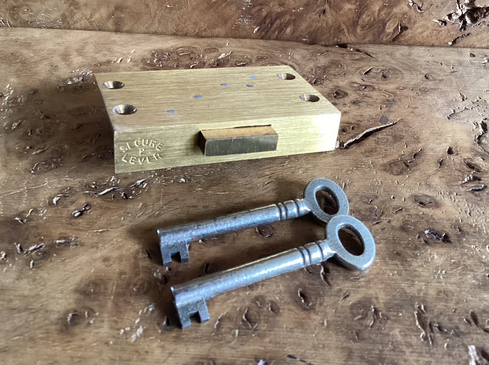 Antique Brass Half Mortise Cabinet L/H Door Lock + 2 Keys 64mm X 38mm X 13mm