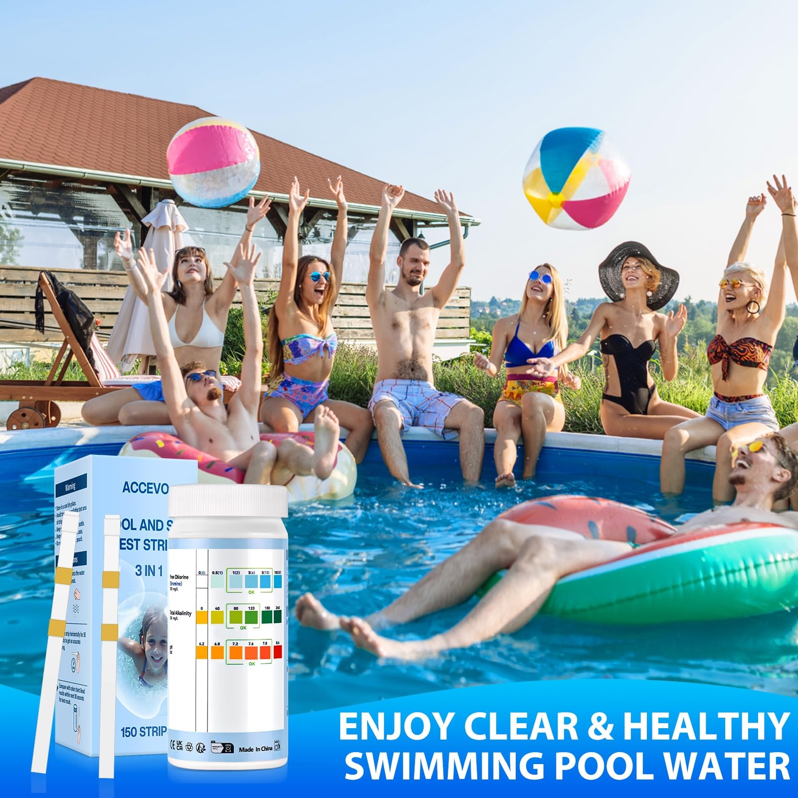 Accevo Hot Tub Test Strips，3-in-1 Pool Water Testing Kit for...
