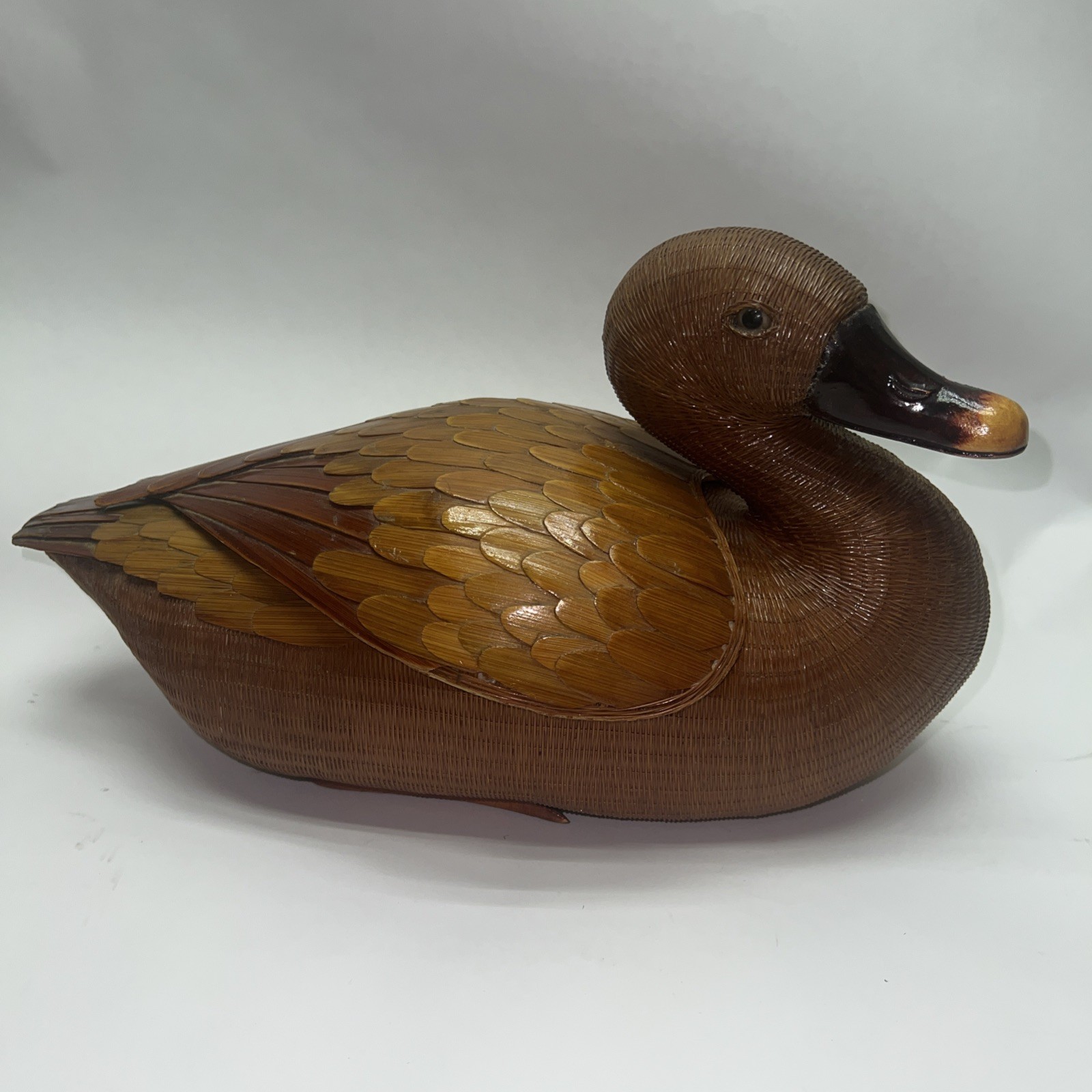 MCM Shanghai Chinese Hand-Crafted Woven Wicker Duck Covered Basket