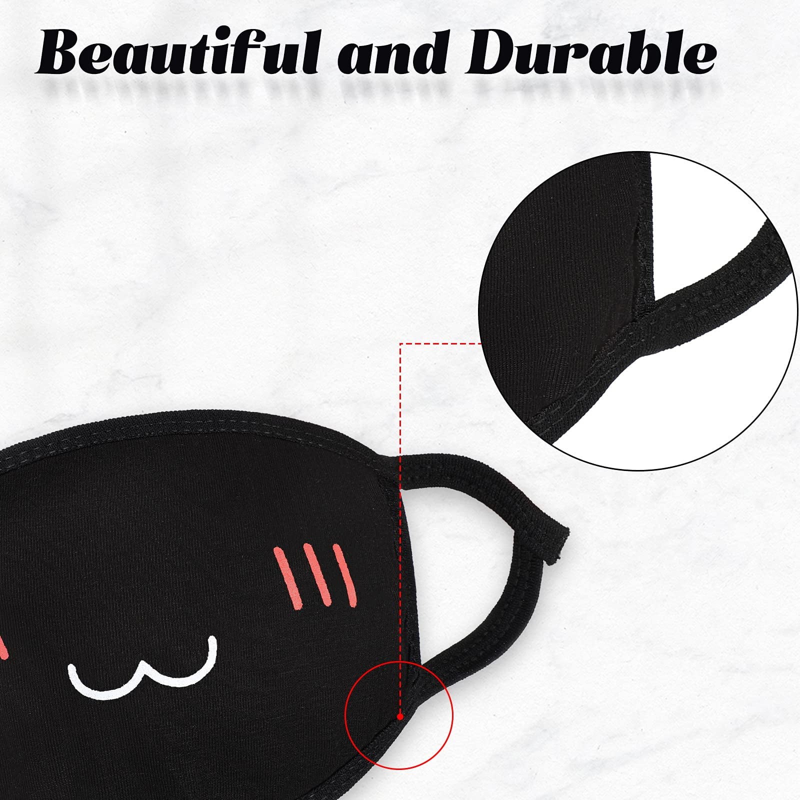 10Pcs Cute Face Mask - Black & White, Reusable Washable Cotton, for Adult Teens