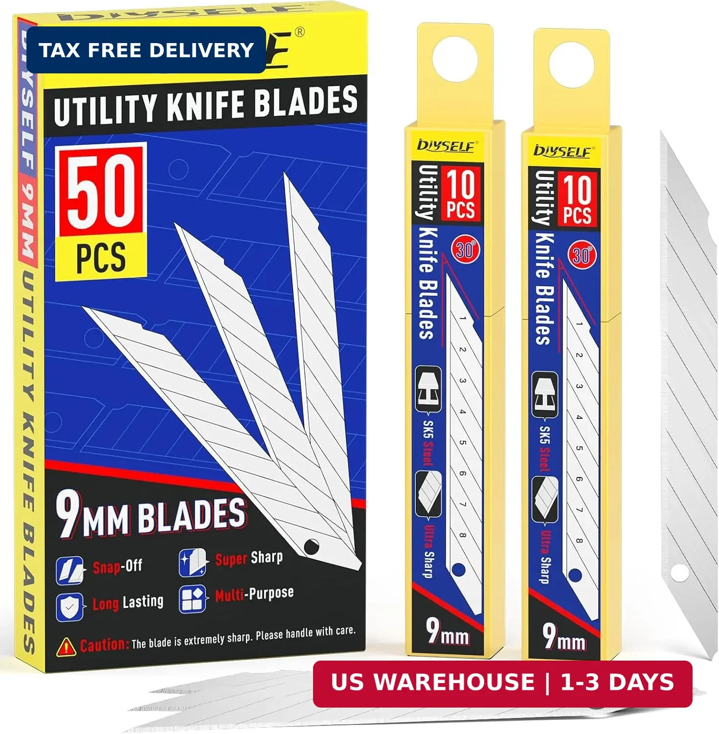 Utility Knife Blades, 50 Pack Box Cutter Refills for 9mm Snap Blade, Hig