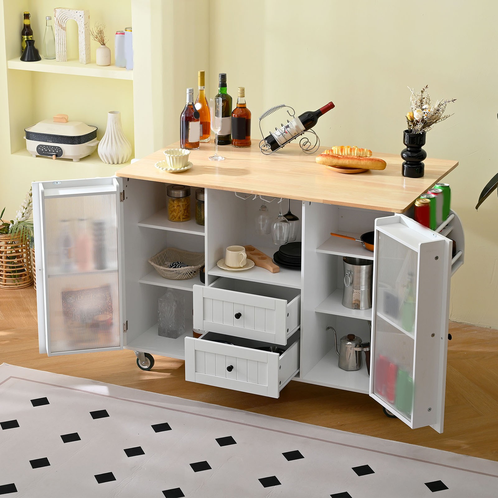 Rolling Kitchen Island Cart on Wheels Kitchen Trolley with Drawers Storage
