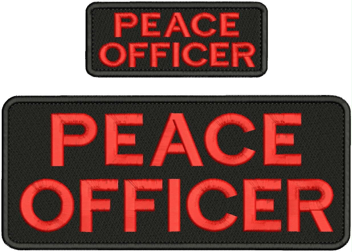PEACE OFFICER EMBROIDERY PATCHES 4X10 AND 2X5 HOOK ON BACK RED ON BLACK