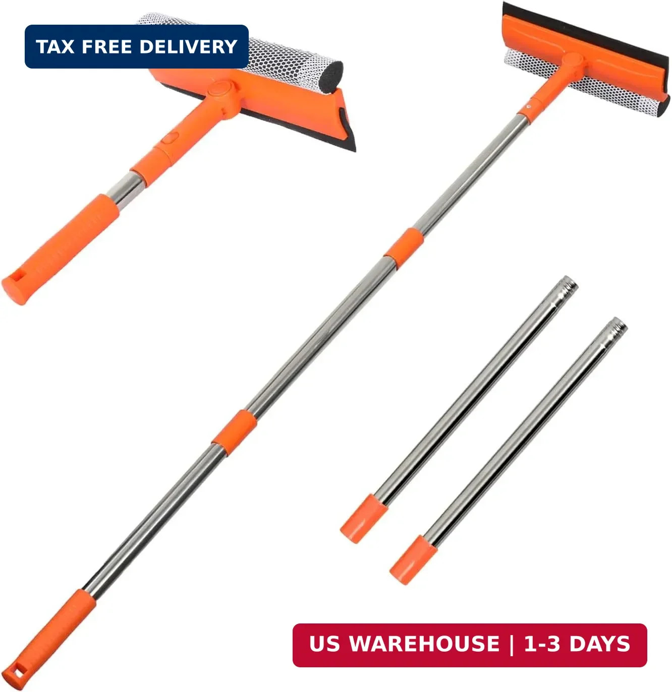 Professional Window Squeegee,2 in 1 Squeegee Window Cleaner with Long Stainless
