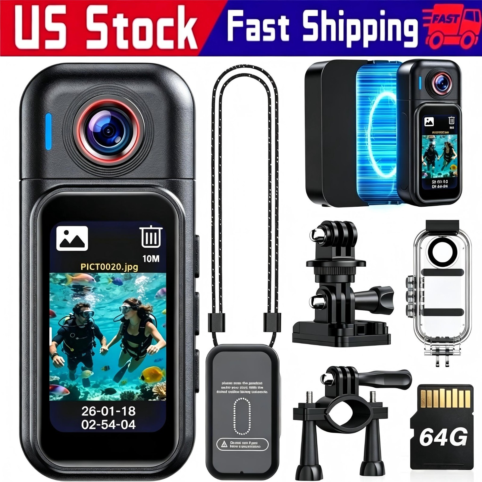 Mini Body Camera Wearable - 64GB WiFi Hand-Free POV Cam for Vlogging Work Travel