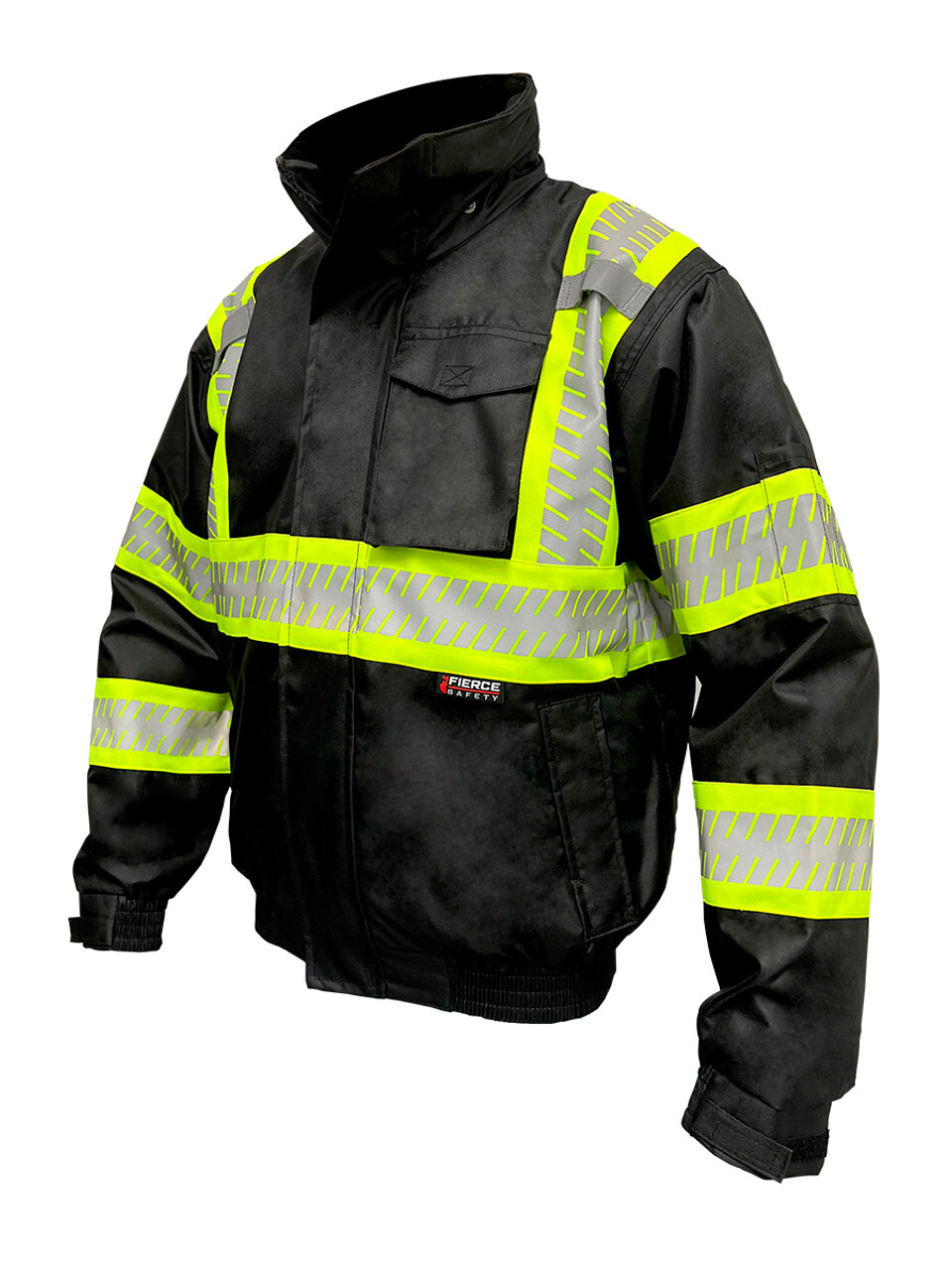 Fierce Safety Hi Vis Bomber Jacket with Fleece - ANSI Class 1