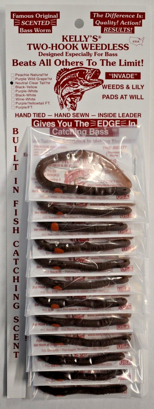 Kelly's® Two-Hook Weedless Neutral Clear Tail Lures 12PK Pre-Rigged Plastic Worm