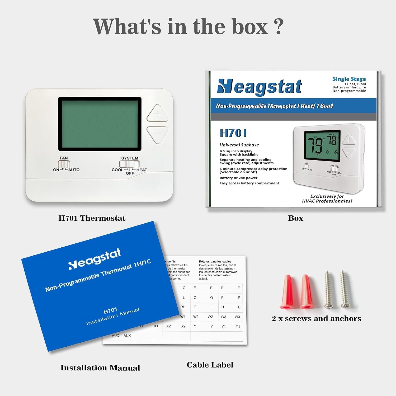 1H/1C Manual Thermostat with Backlit Display—Energy Efficient Control