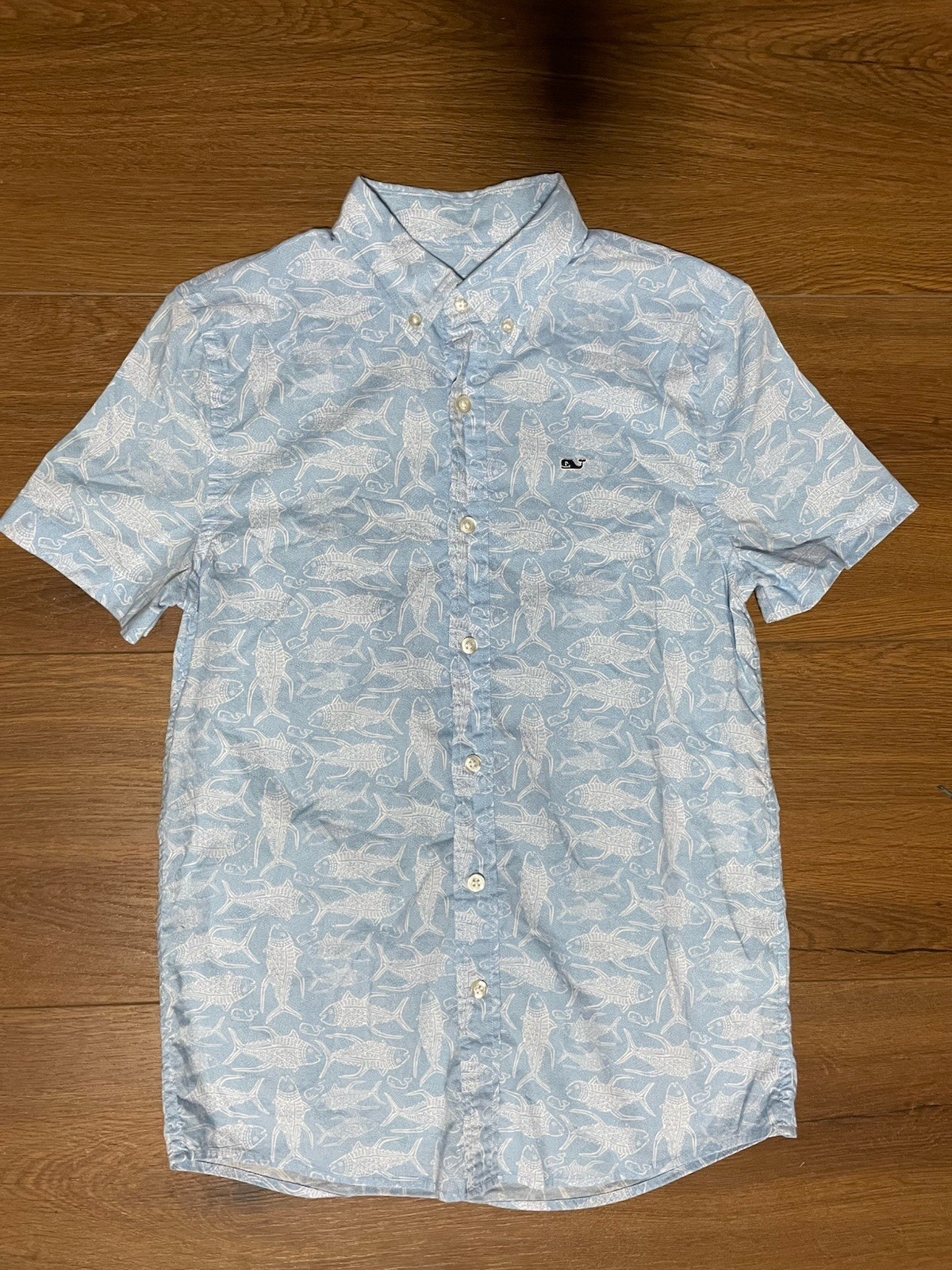 Vineyard Vines Blue Button Down Whale Shirt sz. 12-14 100% Cotton Excellent Cond
