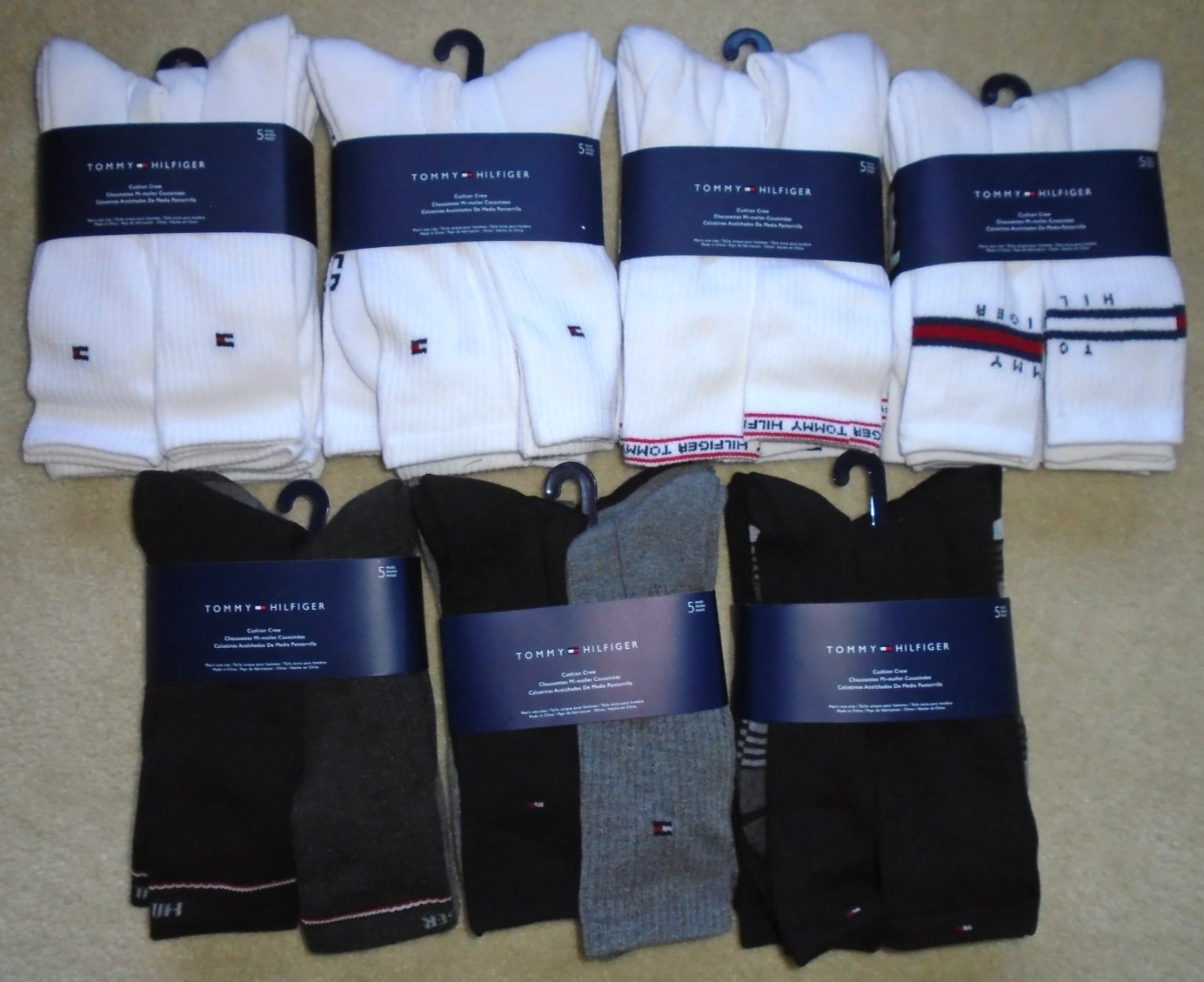NEW MEN'S "TOMMY HILFIGER 5 PAIR CUSHION CREW SOCKS US Size 7-12" Choose!