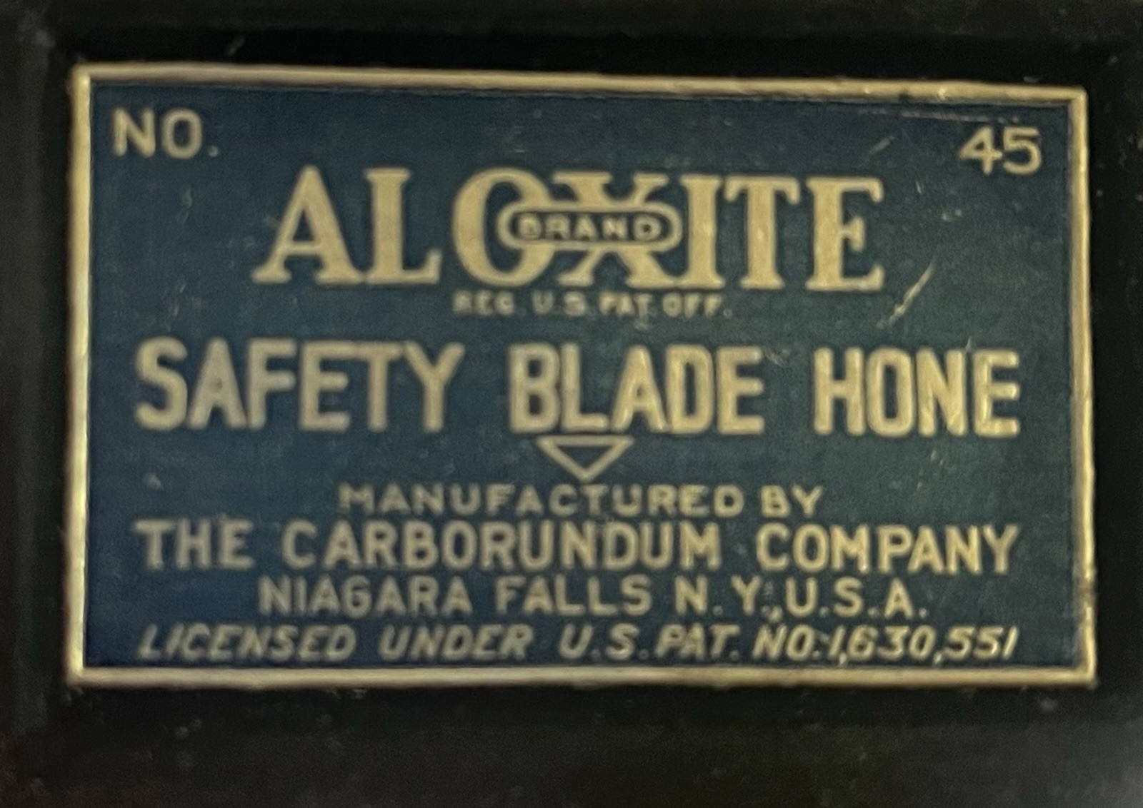 VTG Aloxite Safety Blade Hone #45 Carborundum w/ Box & insert Niagara Falls NY