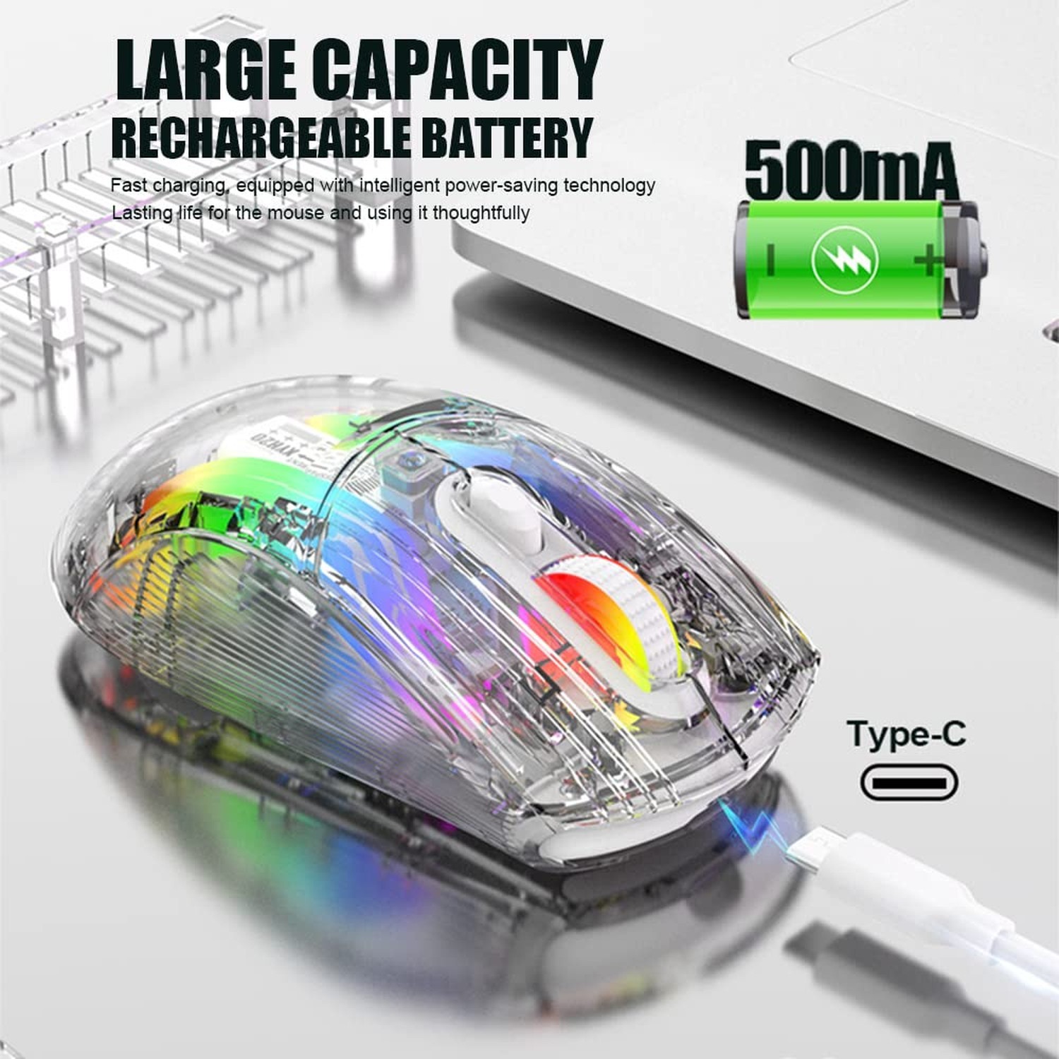 Bluetooth Wireless Mouse, Transparent RGB Mechanical Dual Mode Gaming Mouse, ...