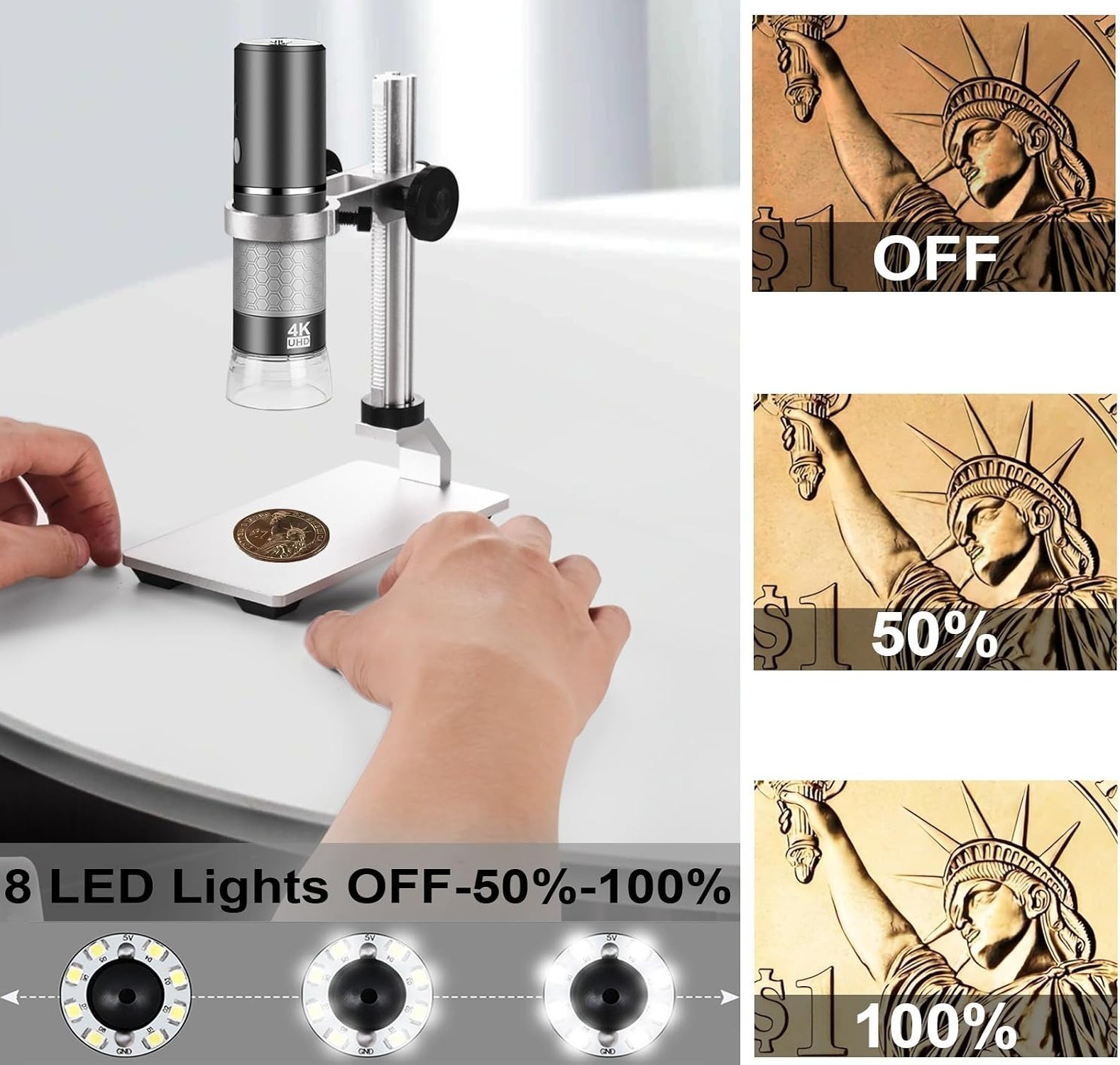 4K Digital Microscope 1000X WiFi USB Camera Metal Stand iPhone Android Windows